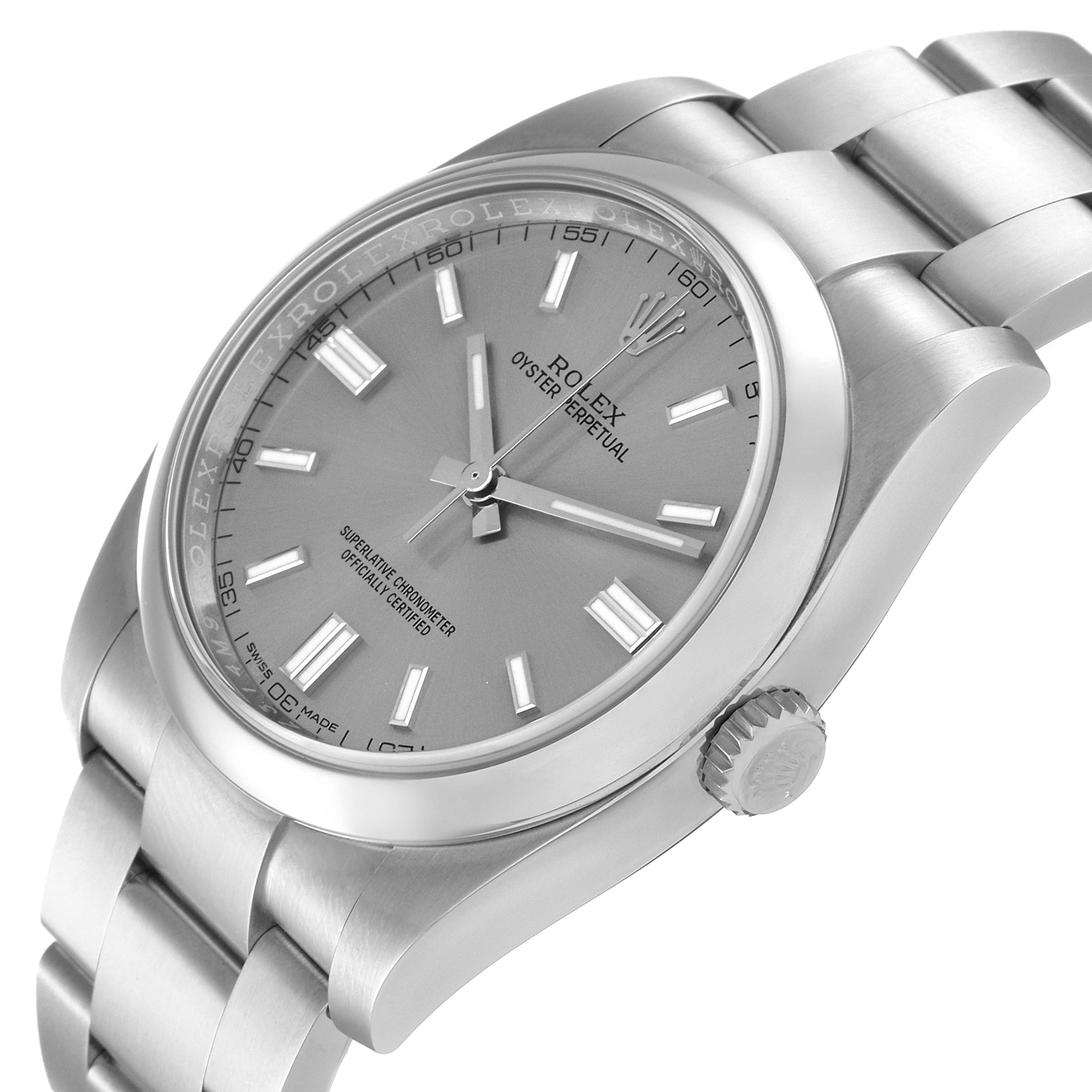 Rolex Oyster Perpetual Rhodium Dial Steel Mens Watch 116000 Box Card