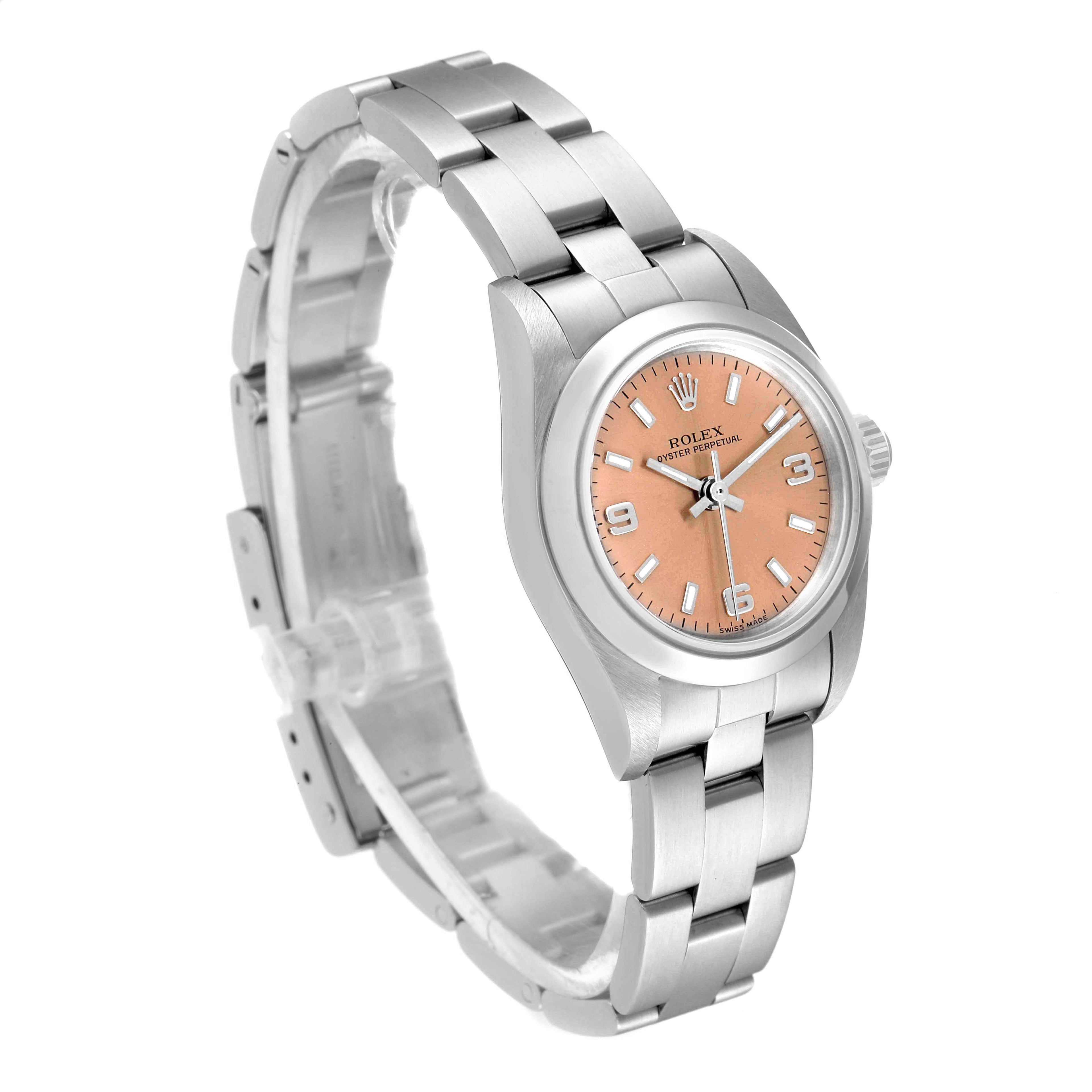 Rolex Oyster Perpetual Salmon Dial Domed Bezel Steel Ladies Watch 76080