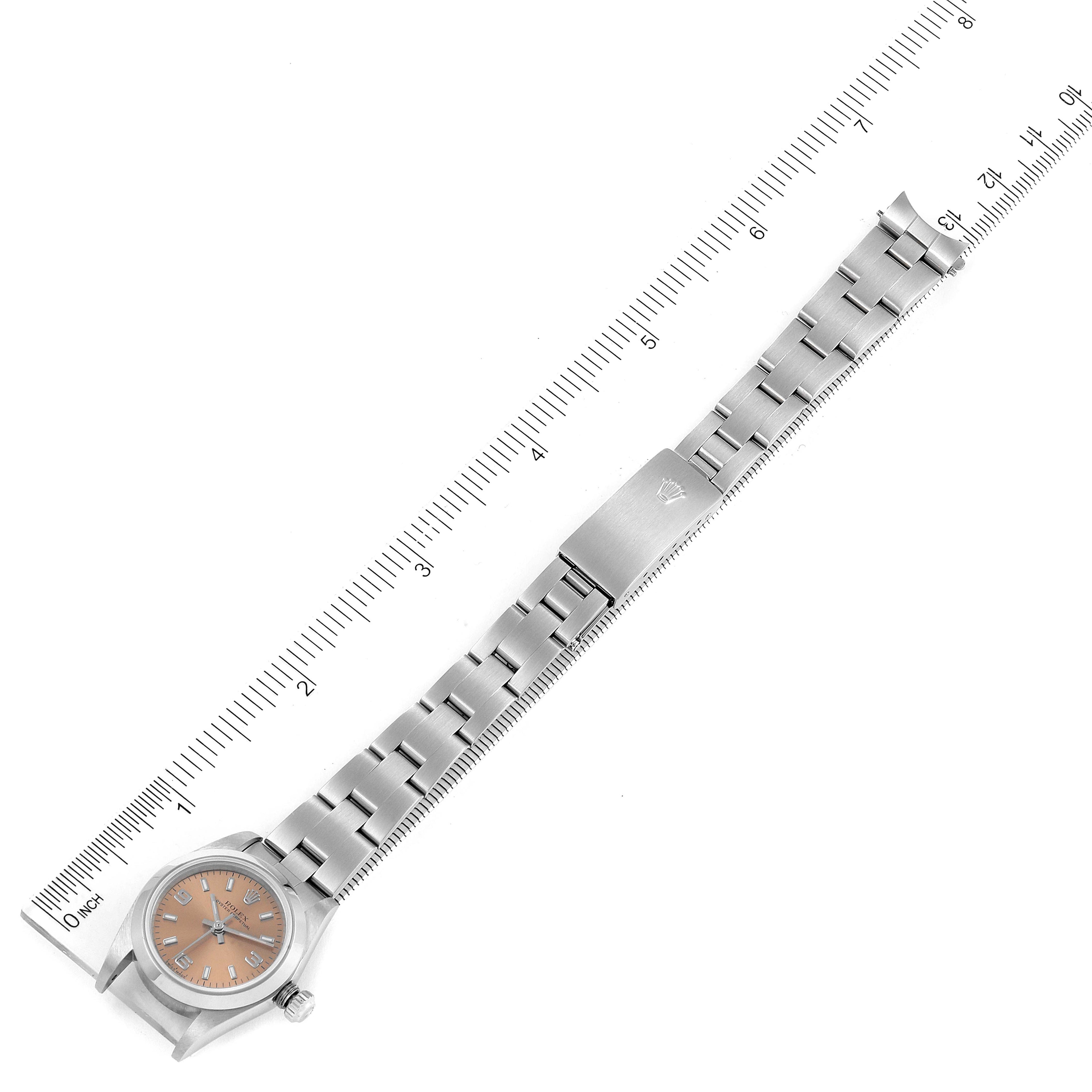 Rolex Oyster Perpetual Salmon Dial Domed Bezel Steel Ladies Watch 76080