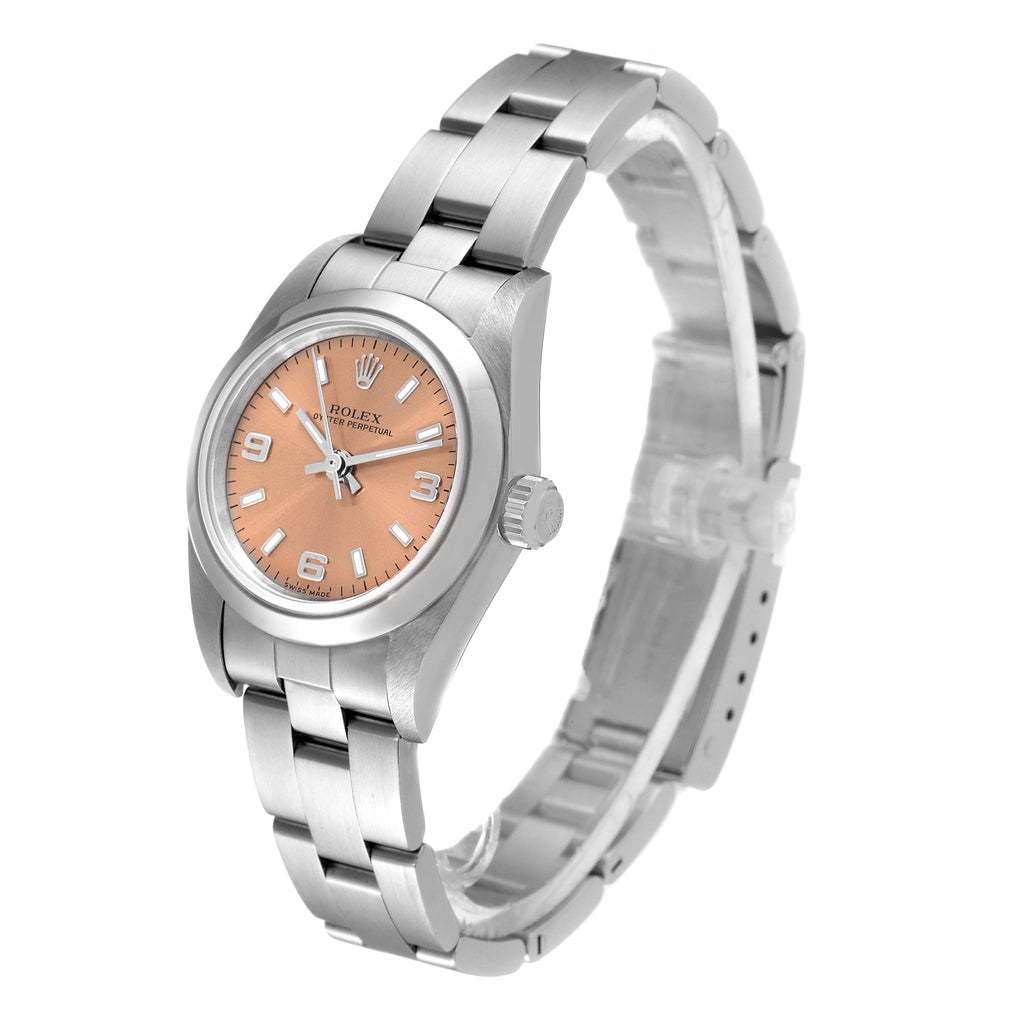 Rolex Oyster Perpetual Salmon Dial Domed Bezel Steel Ladies Watch 76080