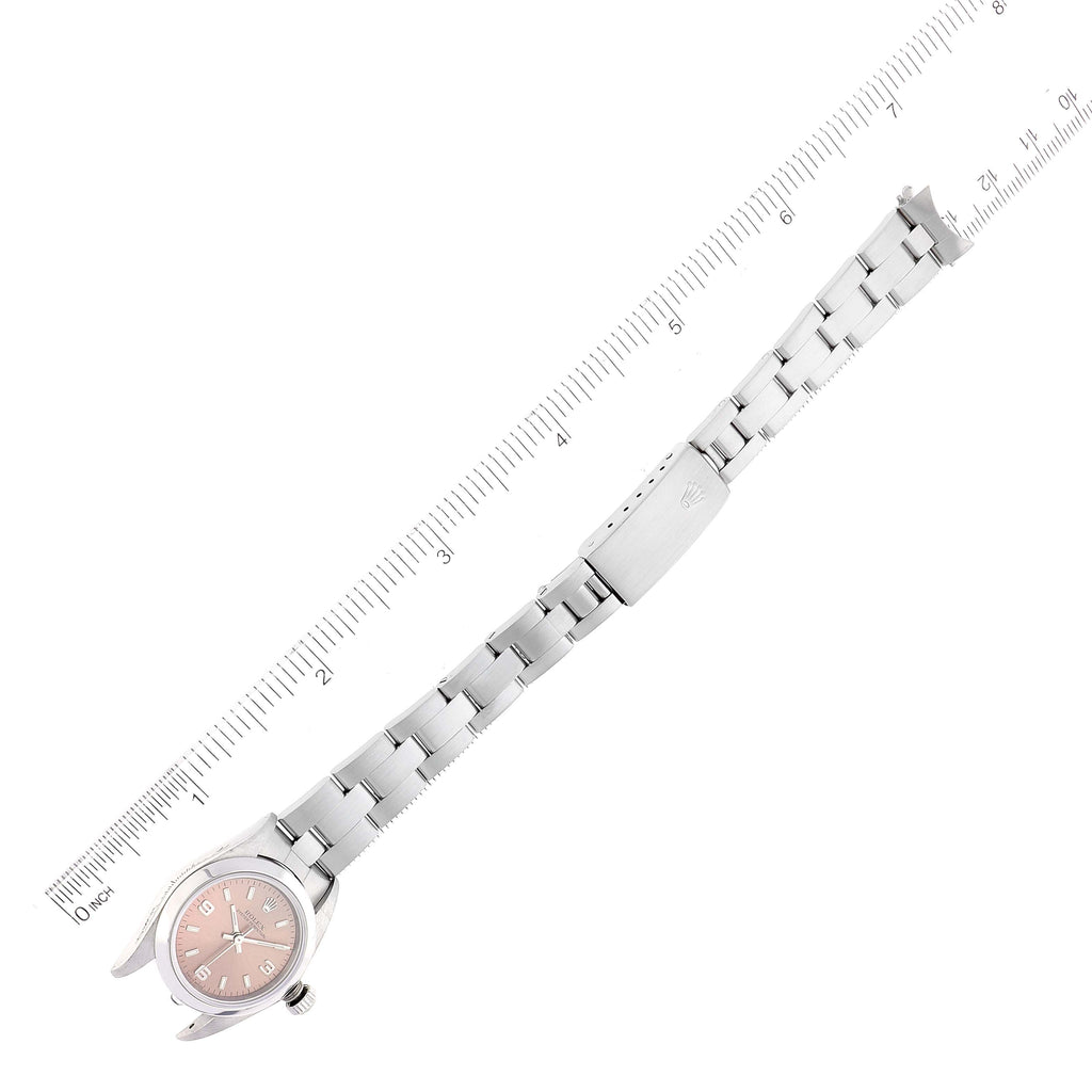Rolex Oyster Perpetual Salmon Dial Domed Bezel Steel Ladies Watch 76080 Papers