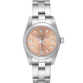 Rolex Oyster Perpetual Salmon Dial Domed Bezel Steel Ladies Watch 76080 Papers