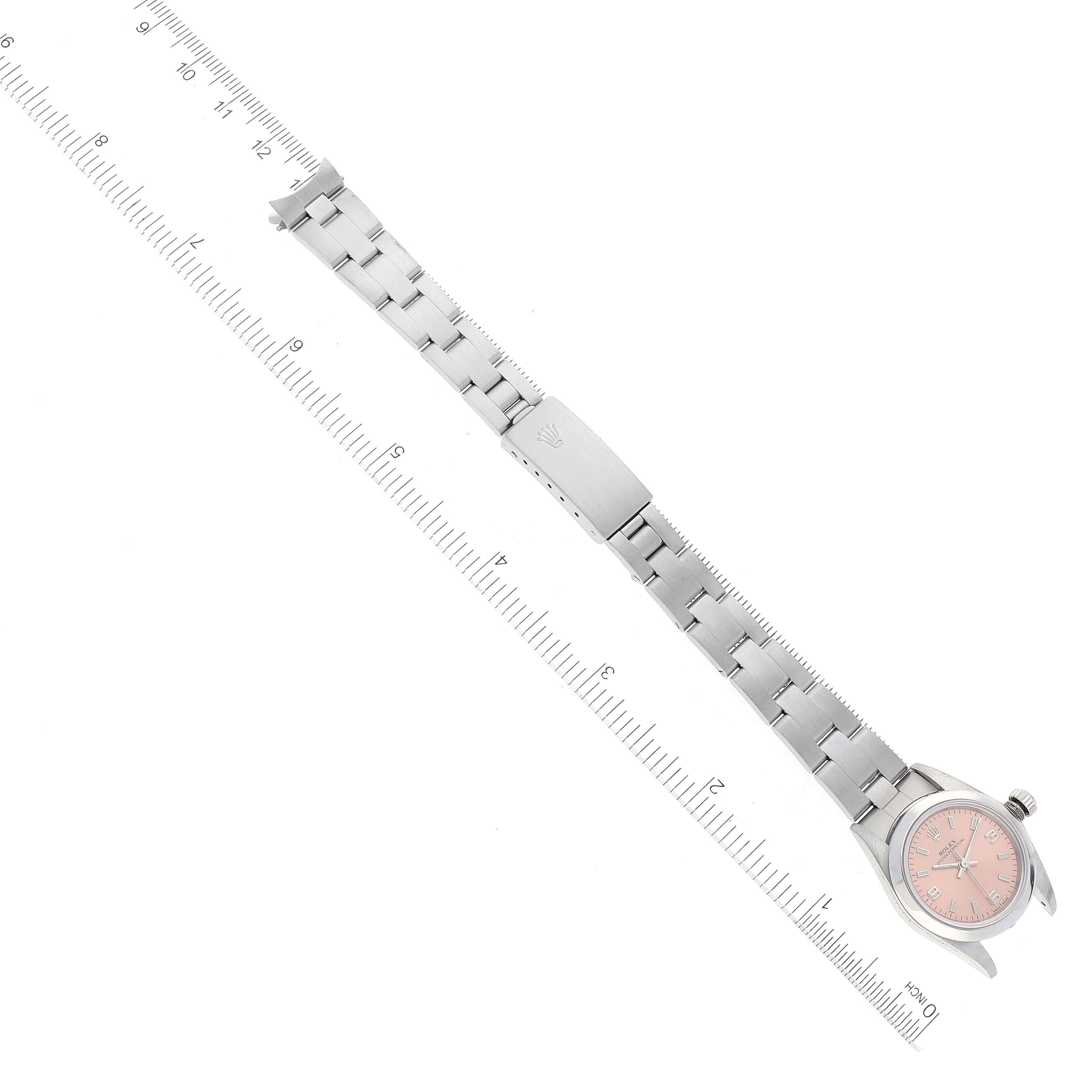 Rolex Oyster Perpetual Salmon Dial Domed Bezel Steel Watch 76080