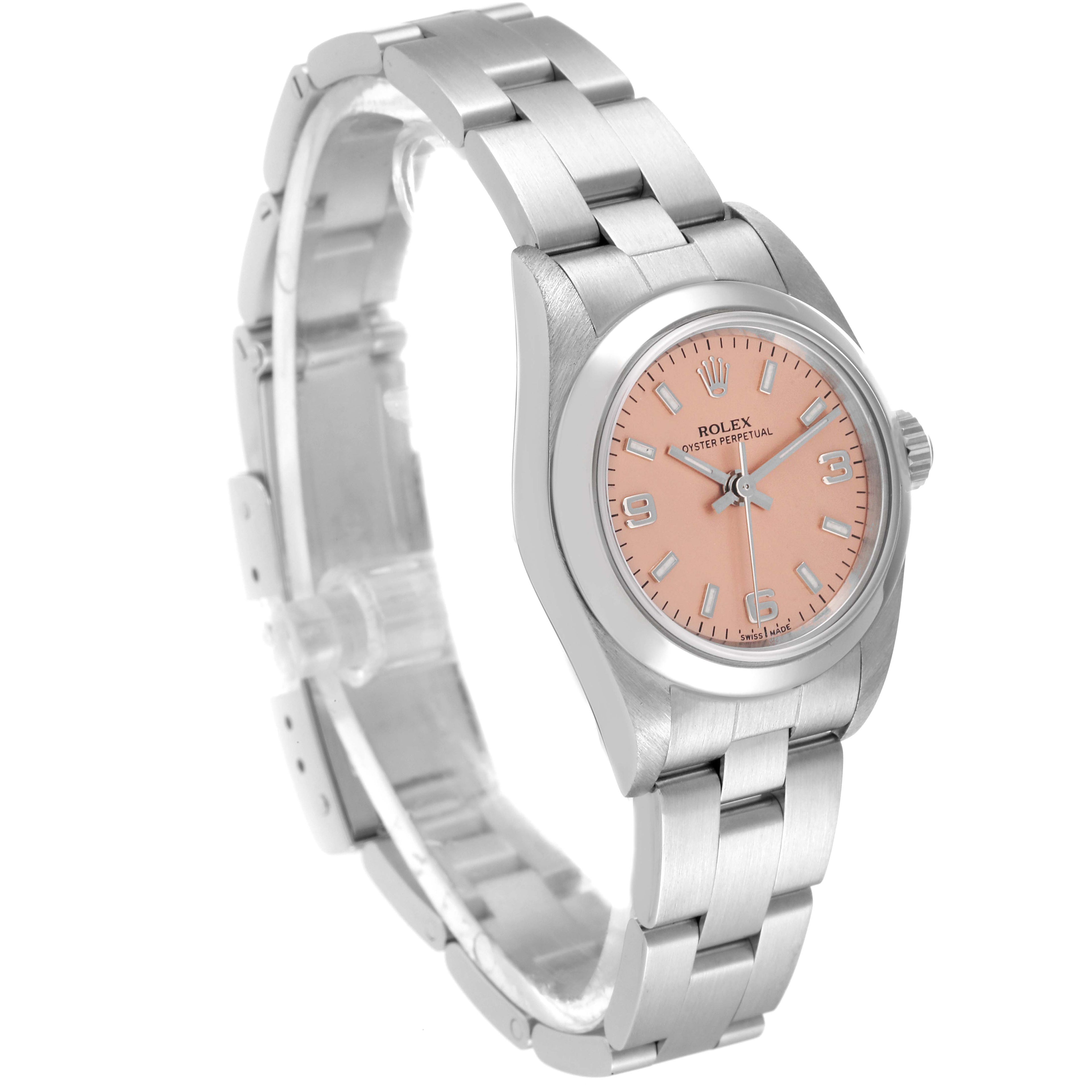 Rolex Oyster Perpetual Salmon Dial Domed Bezel Steel Watch 76080