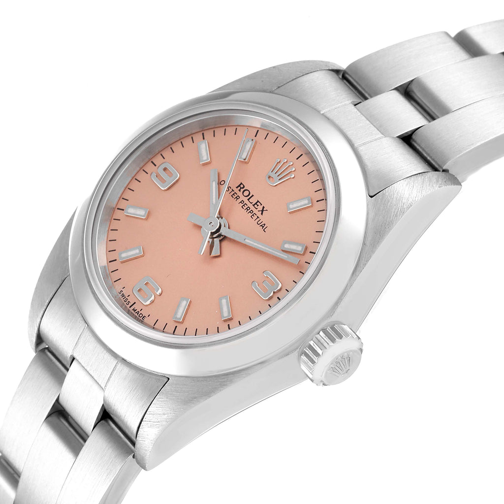 Rolex Oyster Perpetual Salmon Dial Domed Bezel Steel Watch 76080