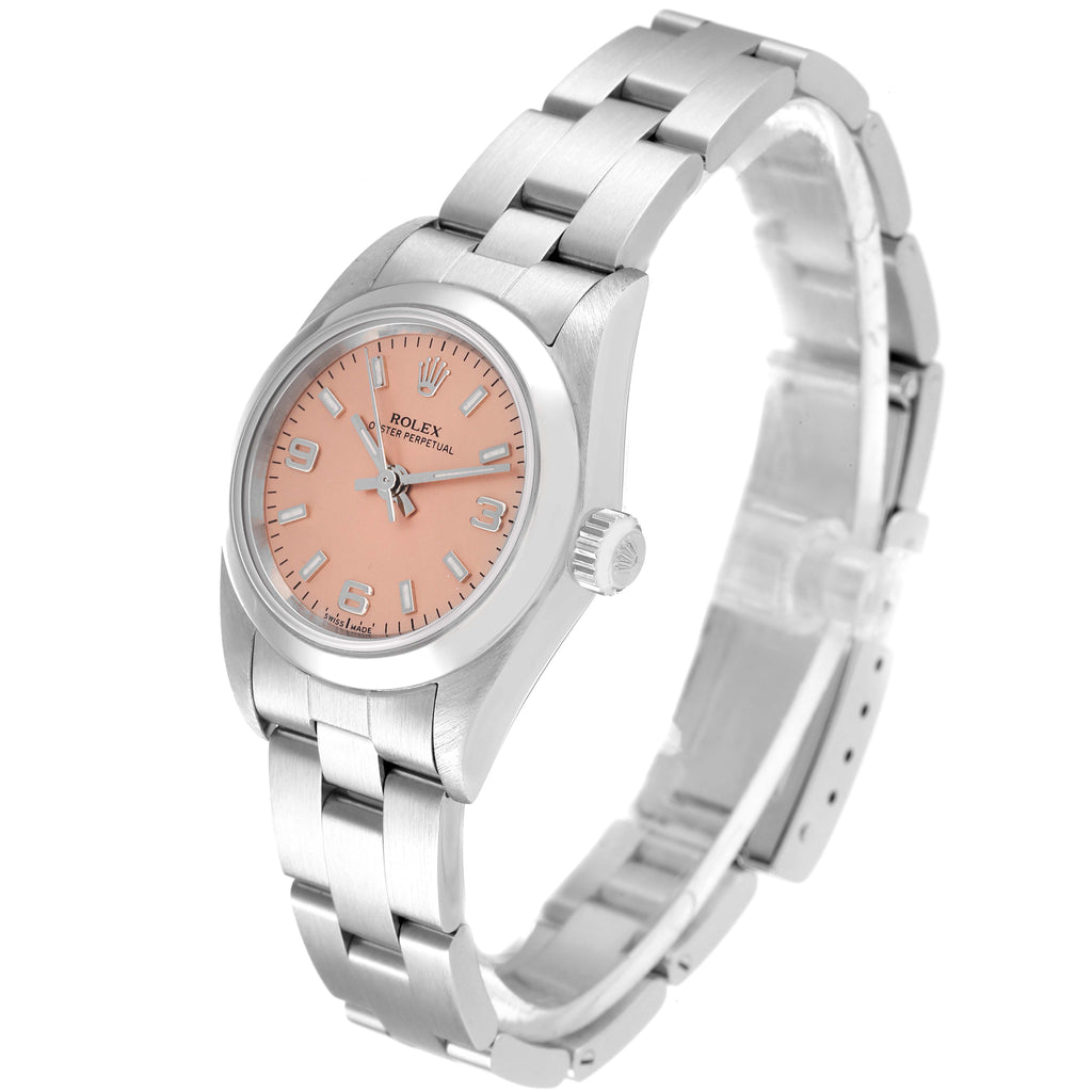 Rolex Oyster Perpetual Salmon Dial Domed Bezel Steel Watch 76080