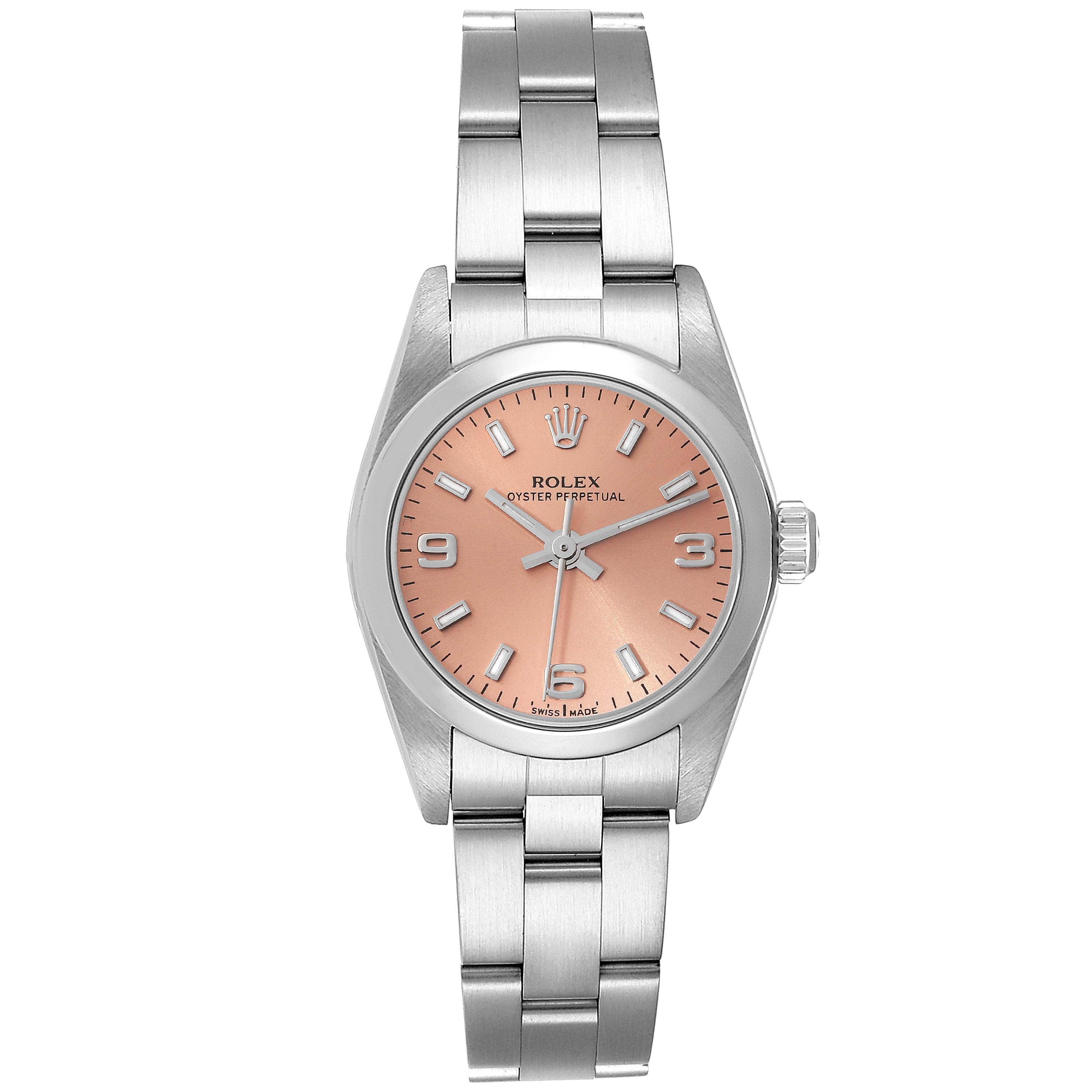 Rolex Oyster Perpetual Salmon Dial Domed Bezel Steel Watch 76080