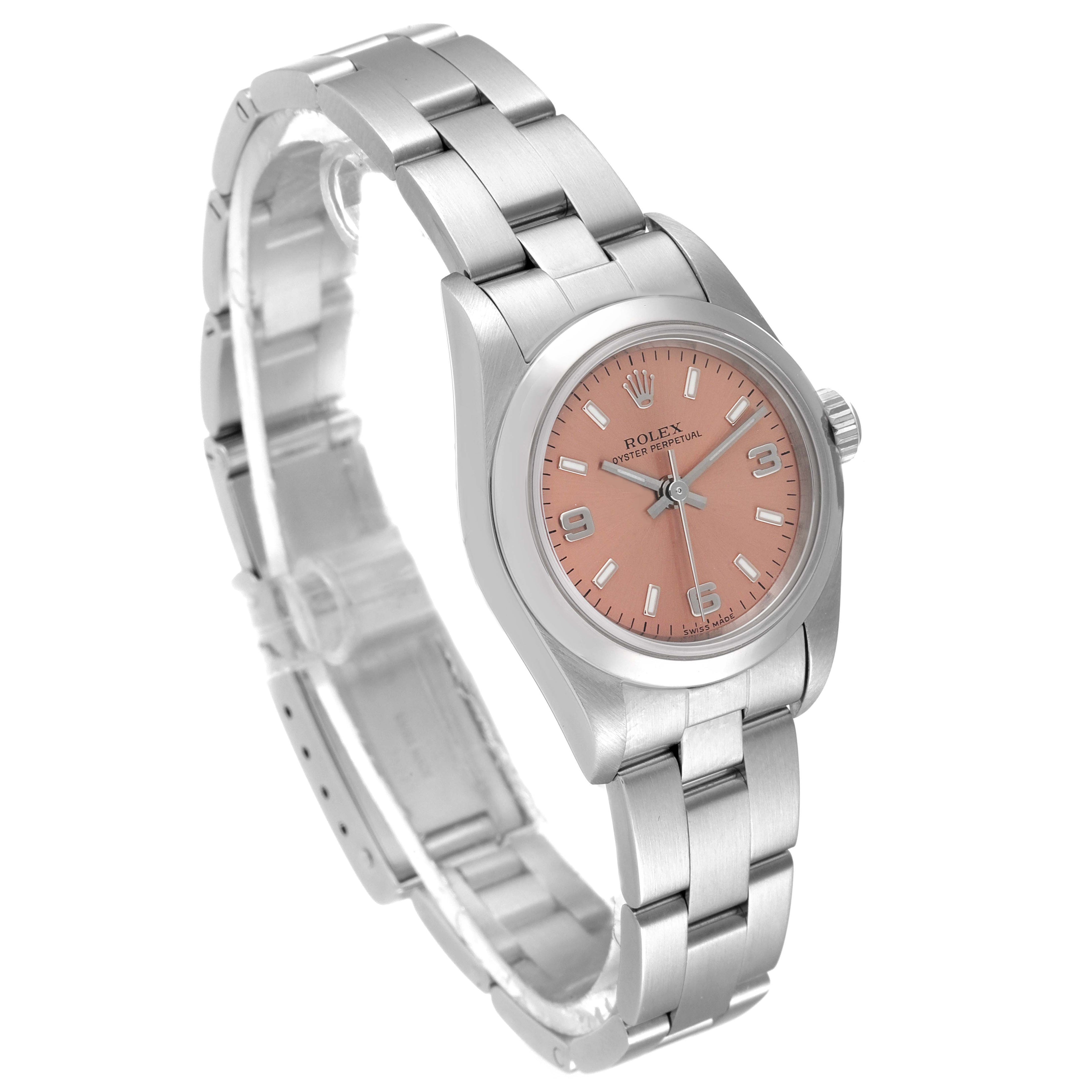 Rolex Oyster Perpetual Salmon Dial Domed Bezel Steel Watch 76080 Box Card