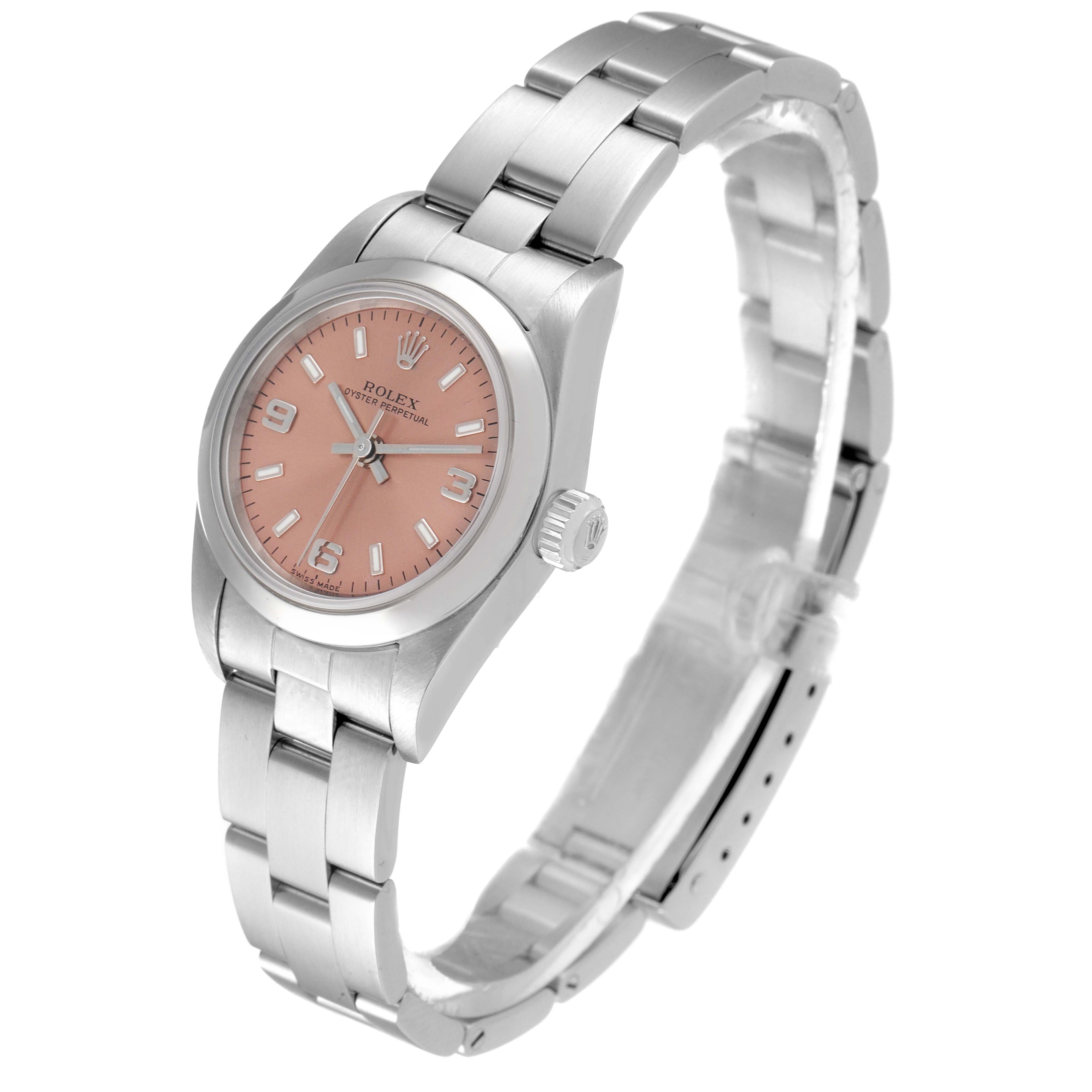 Rolex Oyster Perpetual Salmon Dial Domed Bezel Steel Watch 76080 Box Card