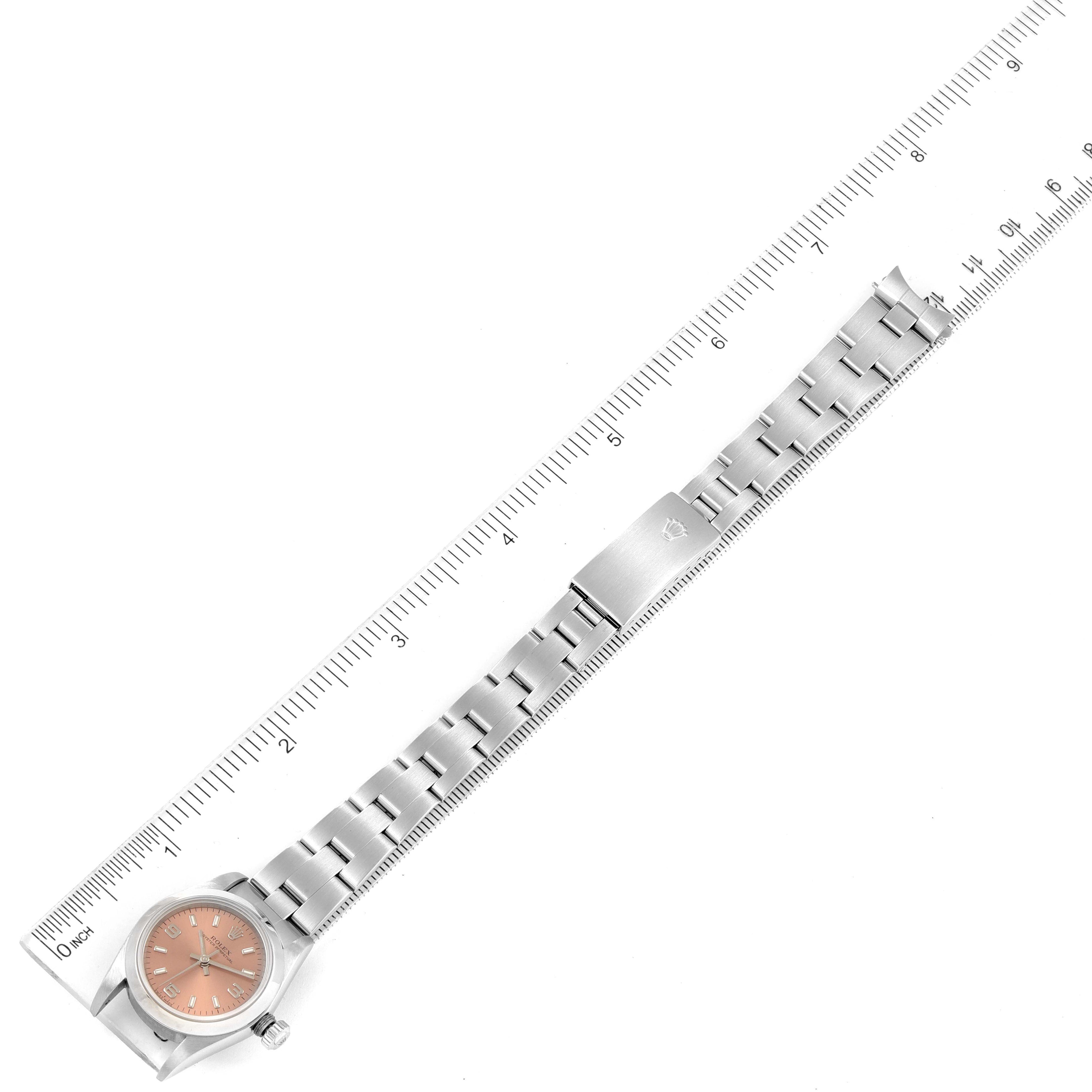 Rolex Oyster Perpetual Salmon Dial Domed Bezel Steel Watch 76080 Box Card