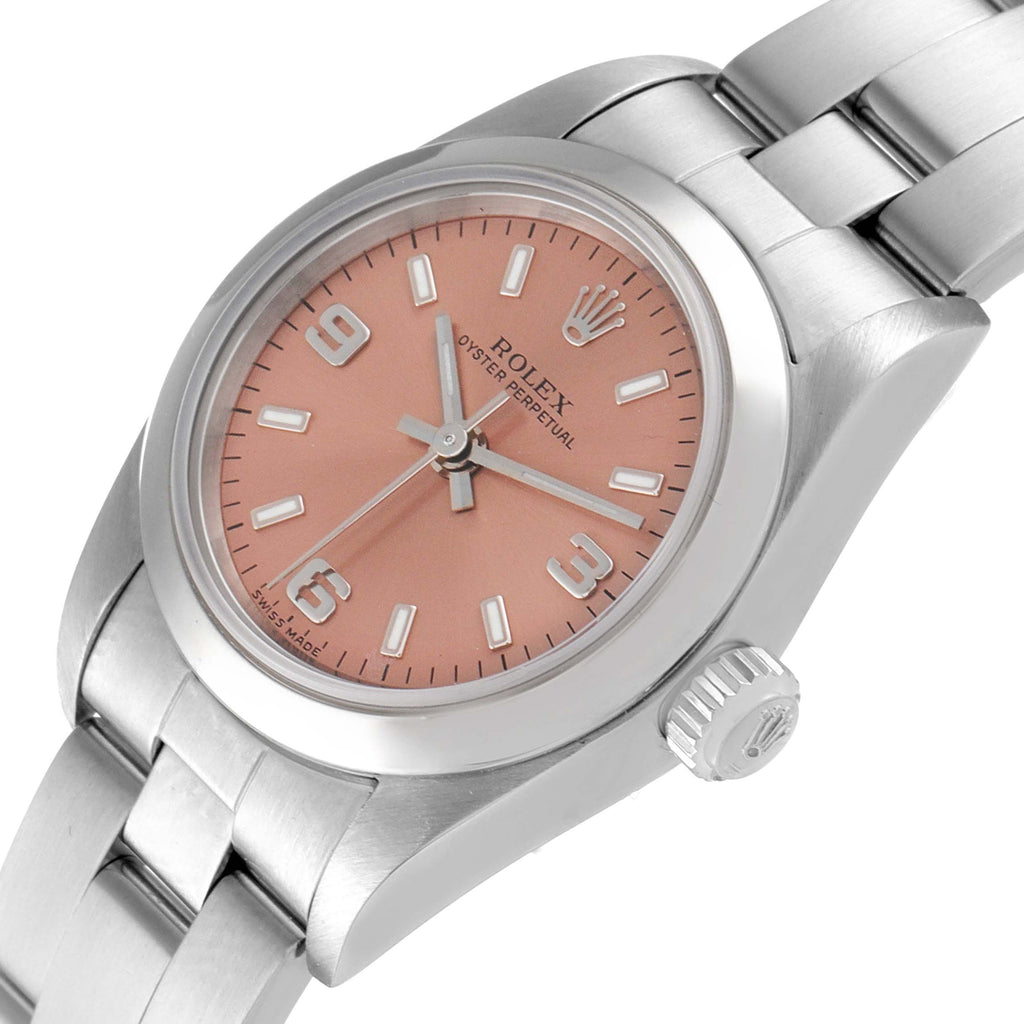 Rolex Oyster Perpetual Salmon Dial Domed Bezel Steel Watch 76080 Box Card