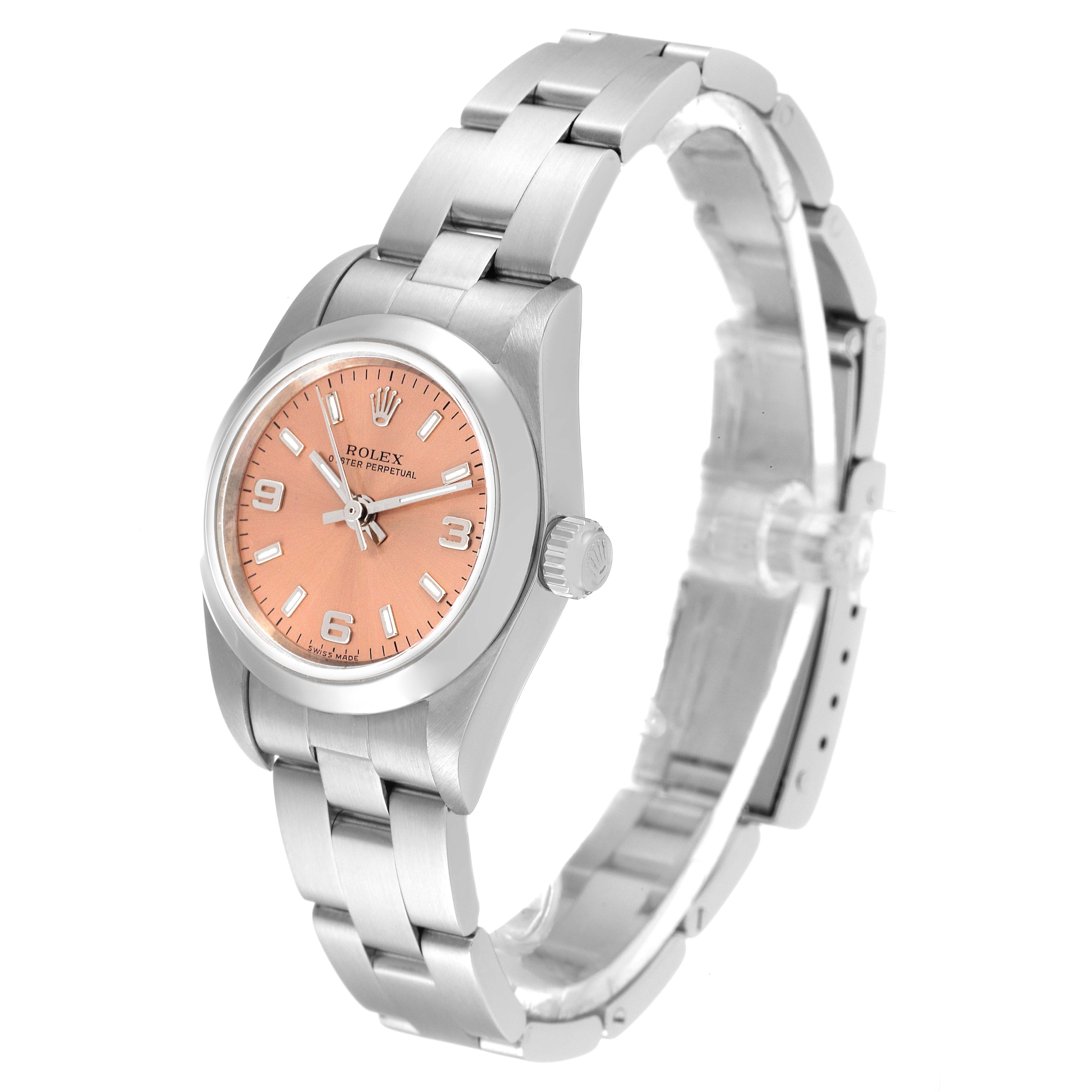 Rolex Oyster Perpetual Salmon Dial Domed Bezel Steel Watch 76080 Box Papers
