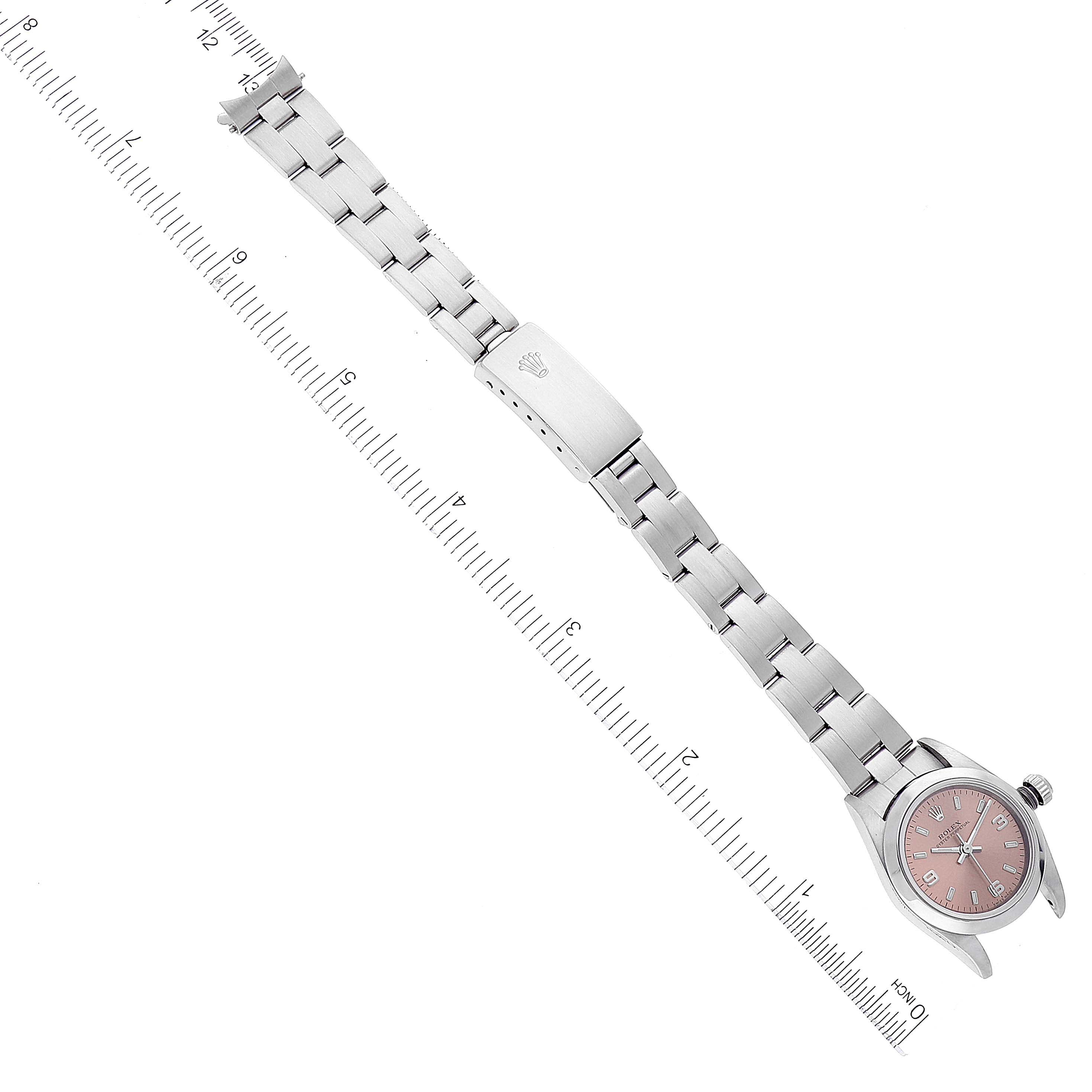 Rolex Oyster Perpetual Salmon Dial Domed Bezel Steel Watch 76080 Box Papers