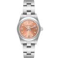 Rolex Oyster Perpetual Salmon Dial Domed Bezel Steel Watch 76080 Box Papers
