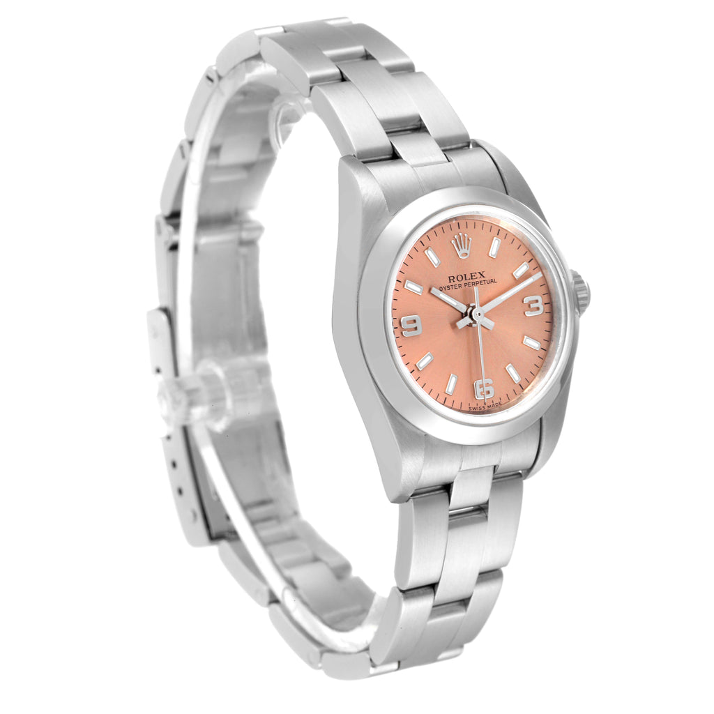 Rolex Oyster Perpetual Salmon Dial Domed Bezel Steel Watch 76080 Box Papers
