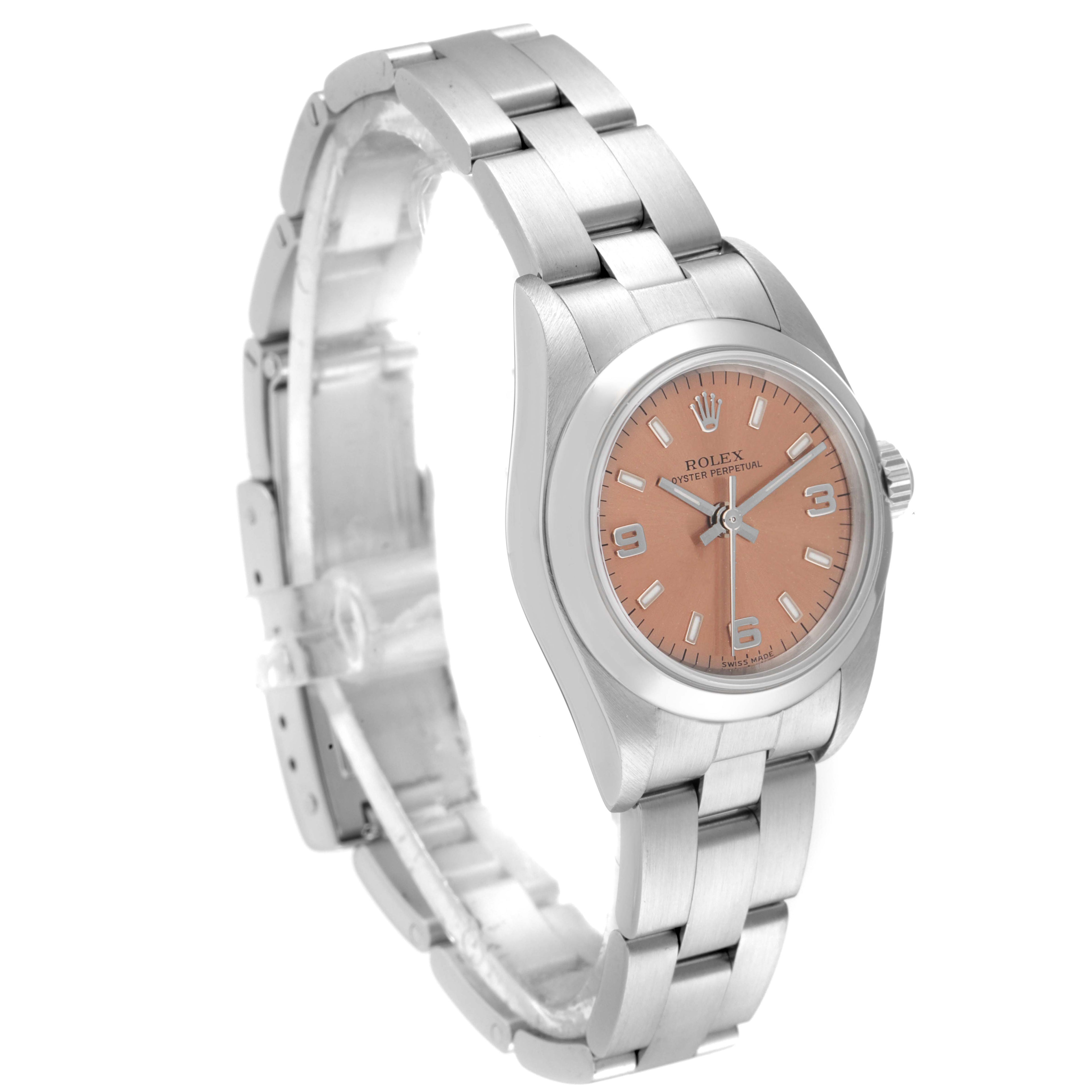 Rolex Oyster Perpetual Salmon Dial Domed Bezel Steel Watch 76080 Papers