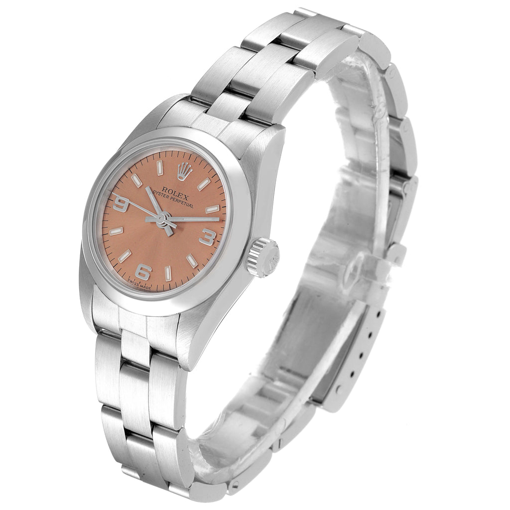 Rolex Oyster Perpetual Salmon Dial Domed Bezel Steel Watch 76080 Papers