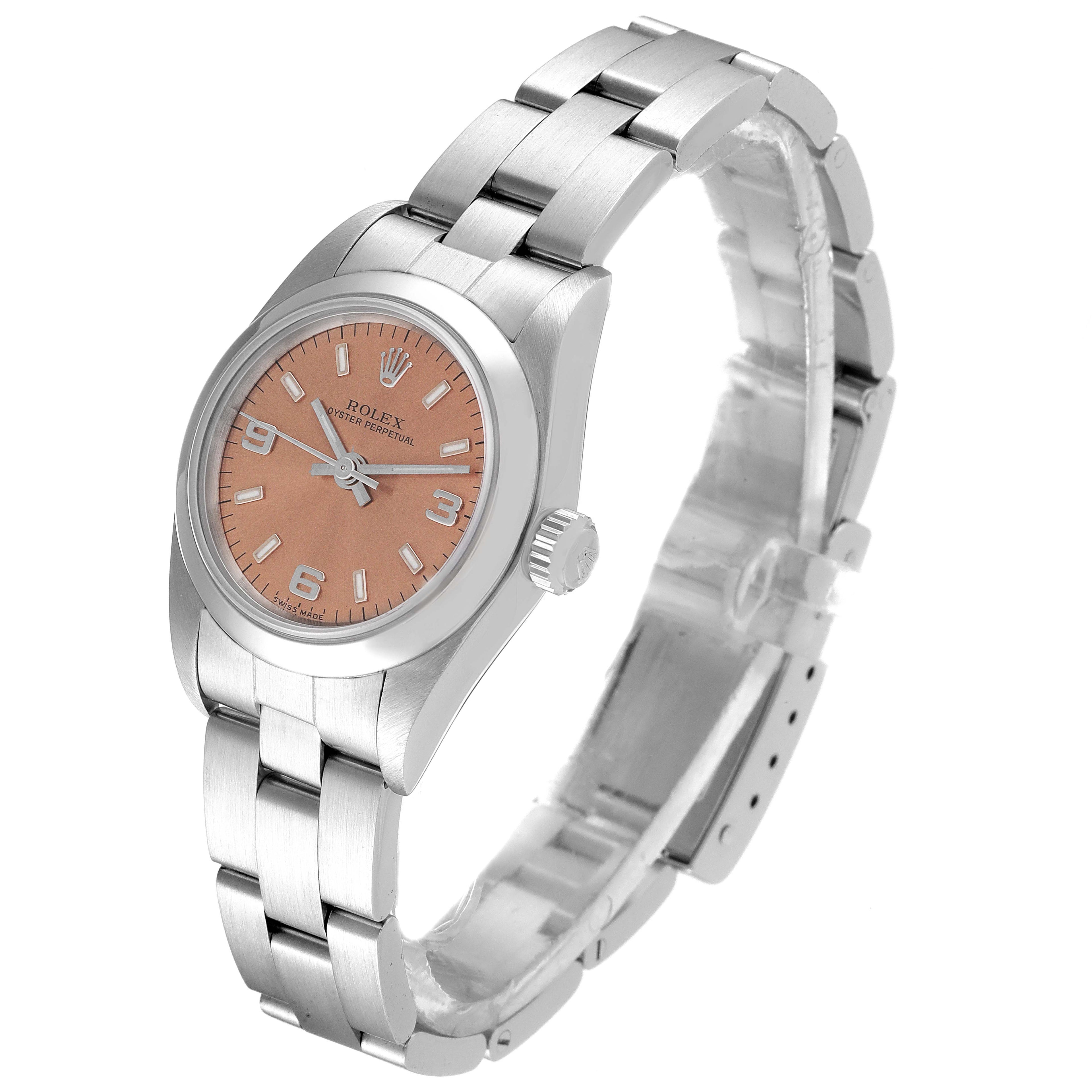 Rolex Oyster Perpetual Salmon Dial Domed Bezel Steel Watch 76080 Papers