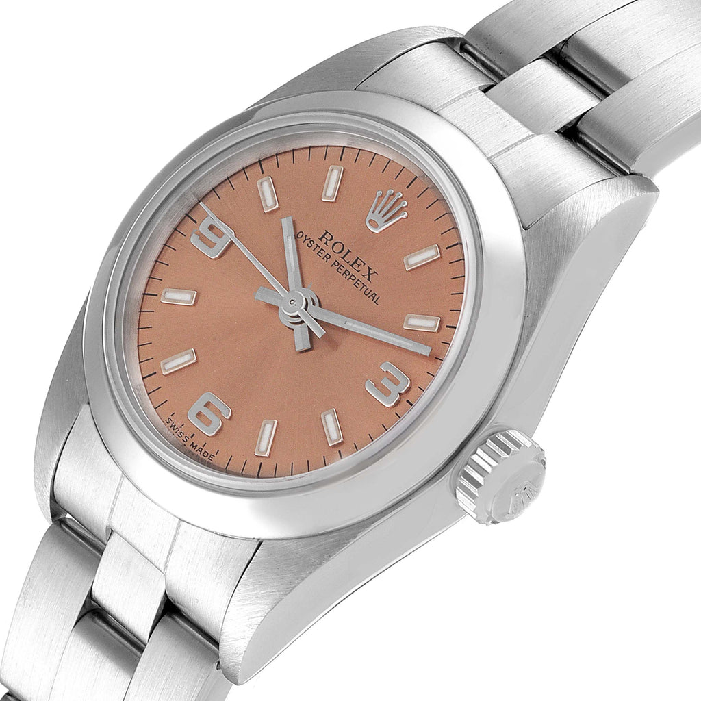 Rolex Oyster Perpetual Salmon Dial Domed Bezel Steel Watch 76080 Papers