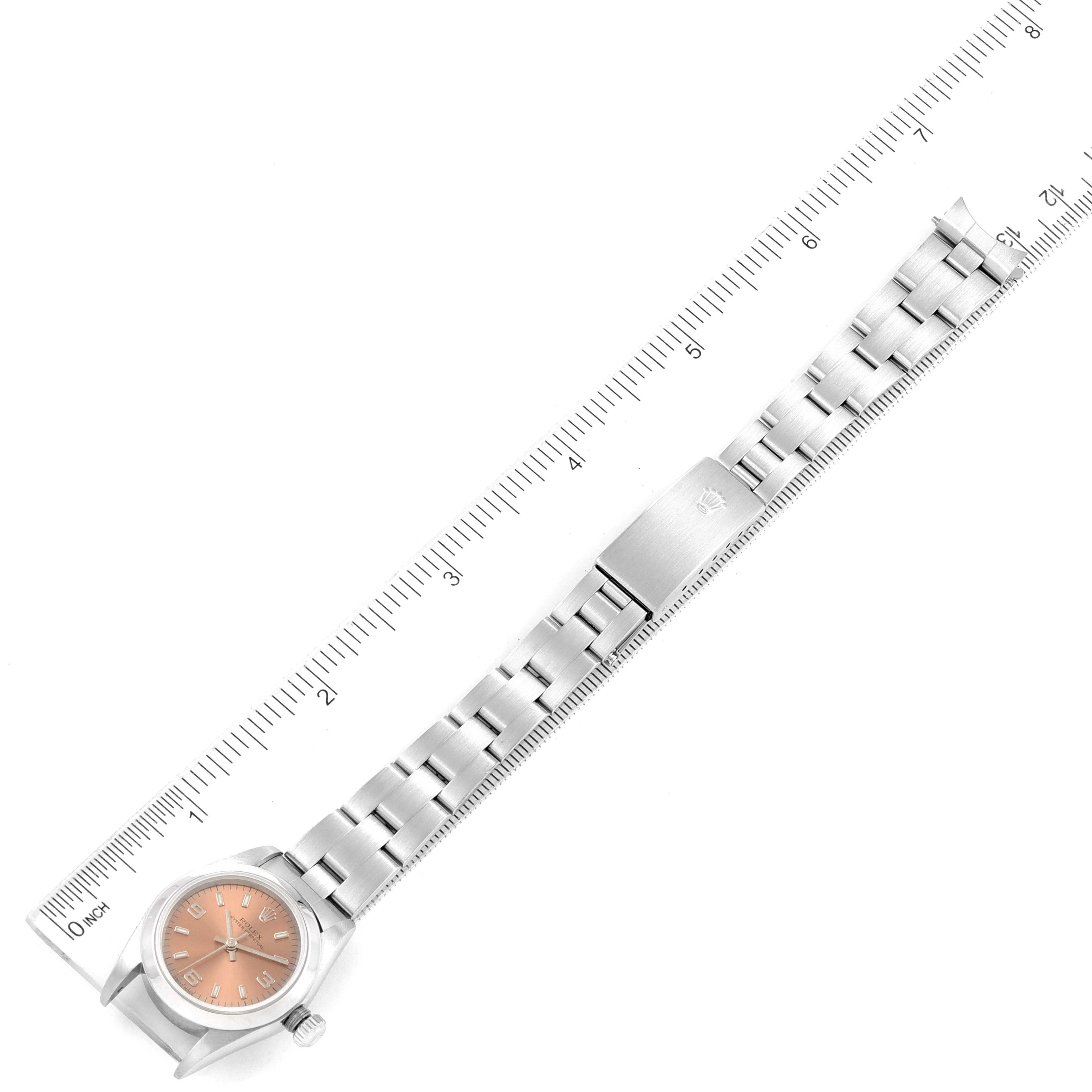 Rolex Oyster Perpetual Salmon Dial Domed Bezel Steel Watch 76080 Papers