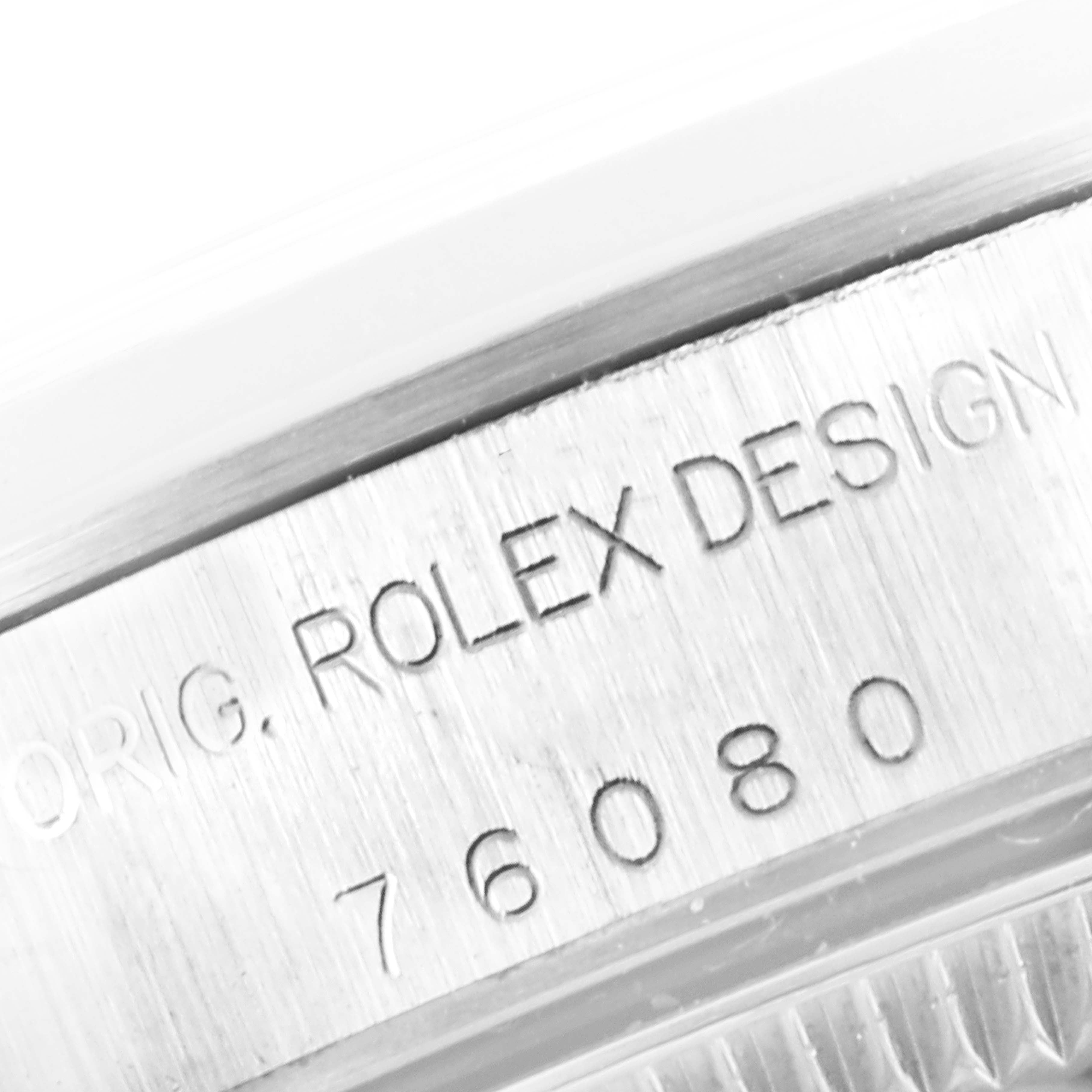 Rolex Oyster Perpetual Salmon Dial Domed Bezel Steel Watch 76080 Papers