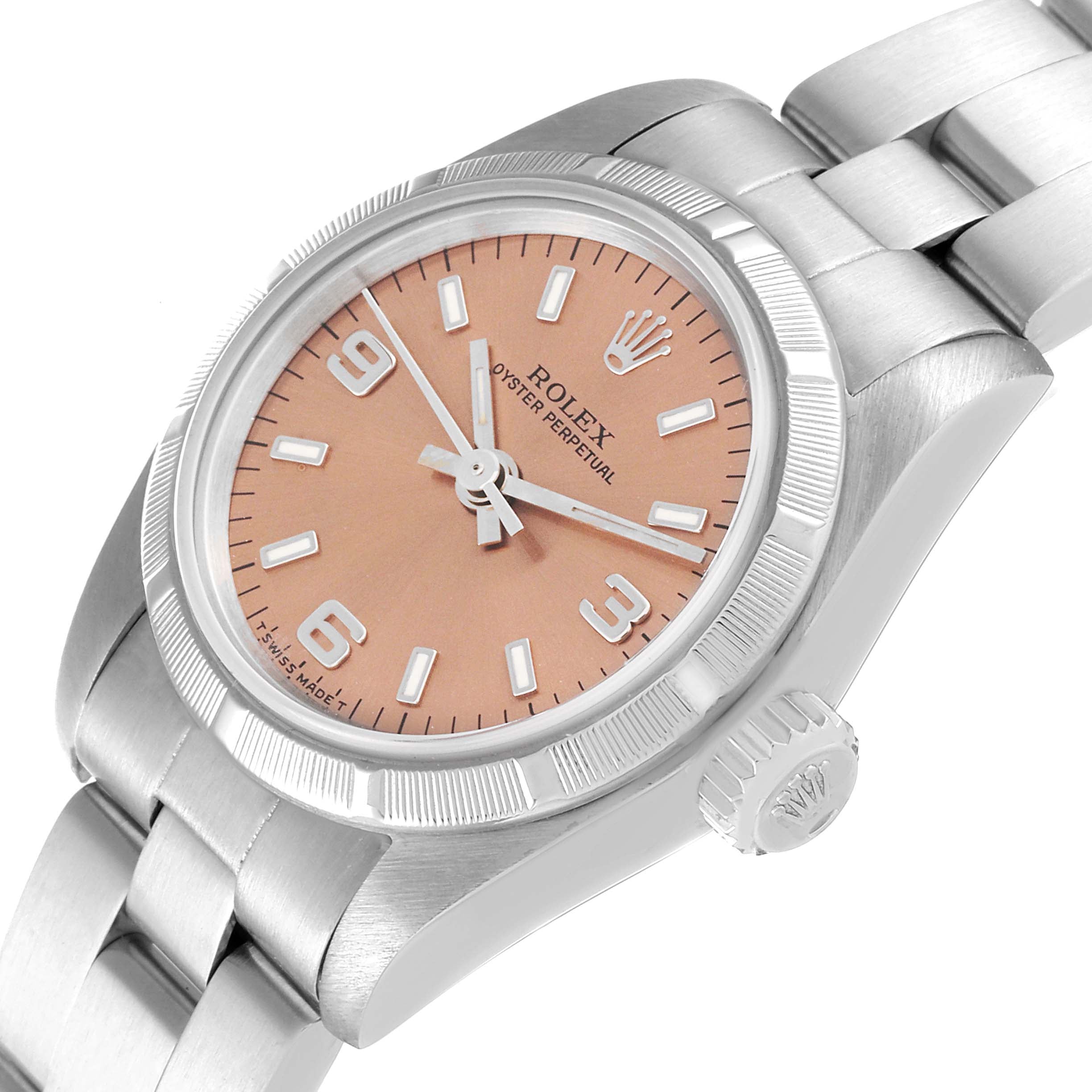 Rolex Oyster Perpetual Salmon Dial Oyster Bracelet Ladies Watch 67230 Box Papers