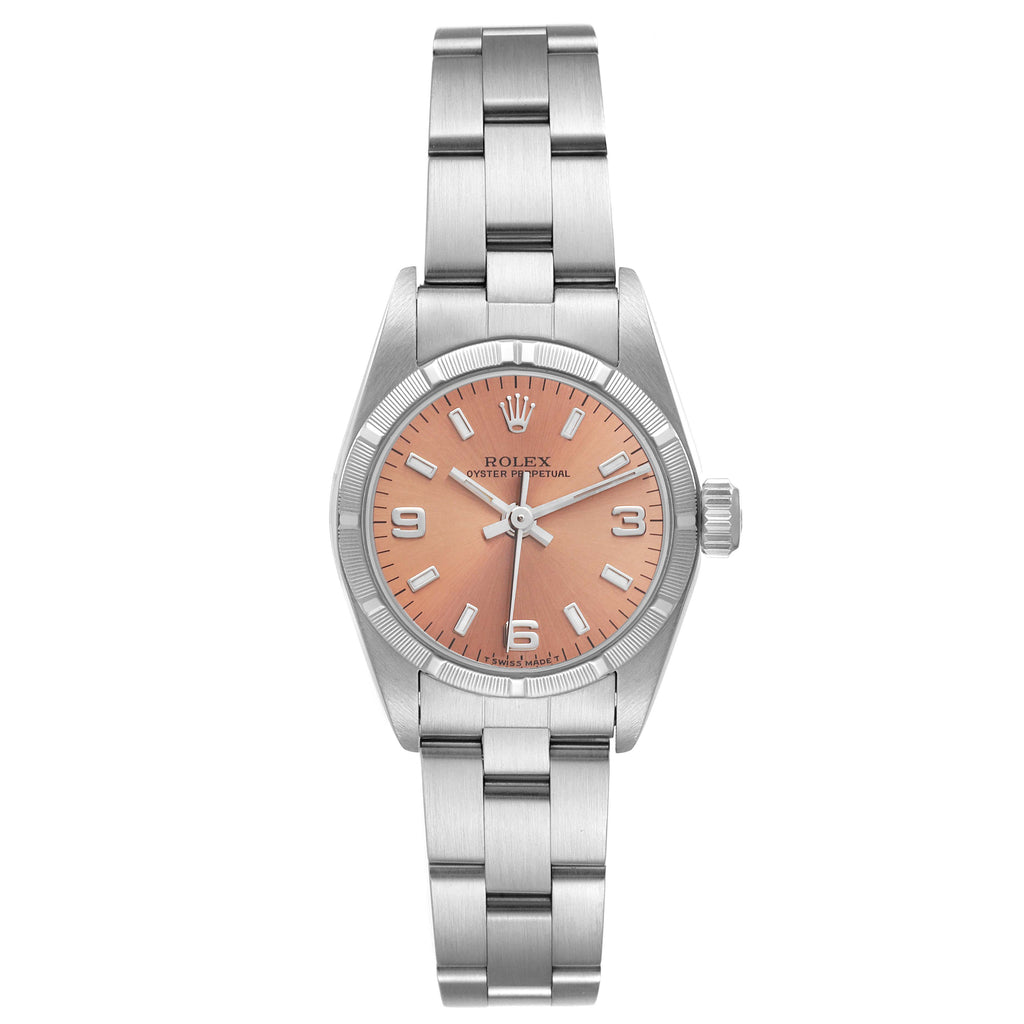 Rolex Oyster Perpetual Salmon Dial Oyster Bracelet Ladies Watch 67230 Box Papers