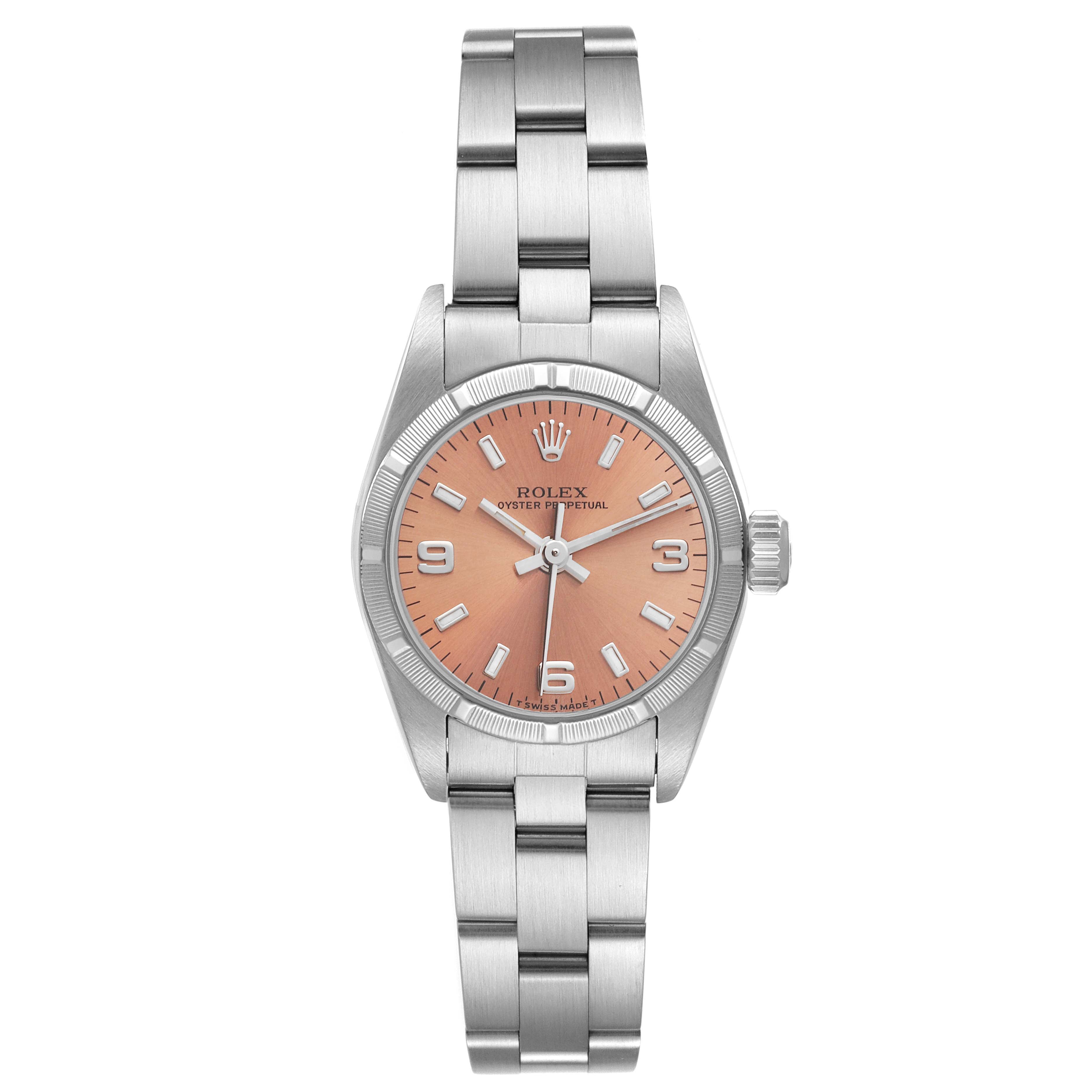 Rolex Oyster Perpetual Salmon Dial Oyster Bracelet Ladies Watch 67230 Box Papers