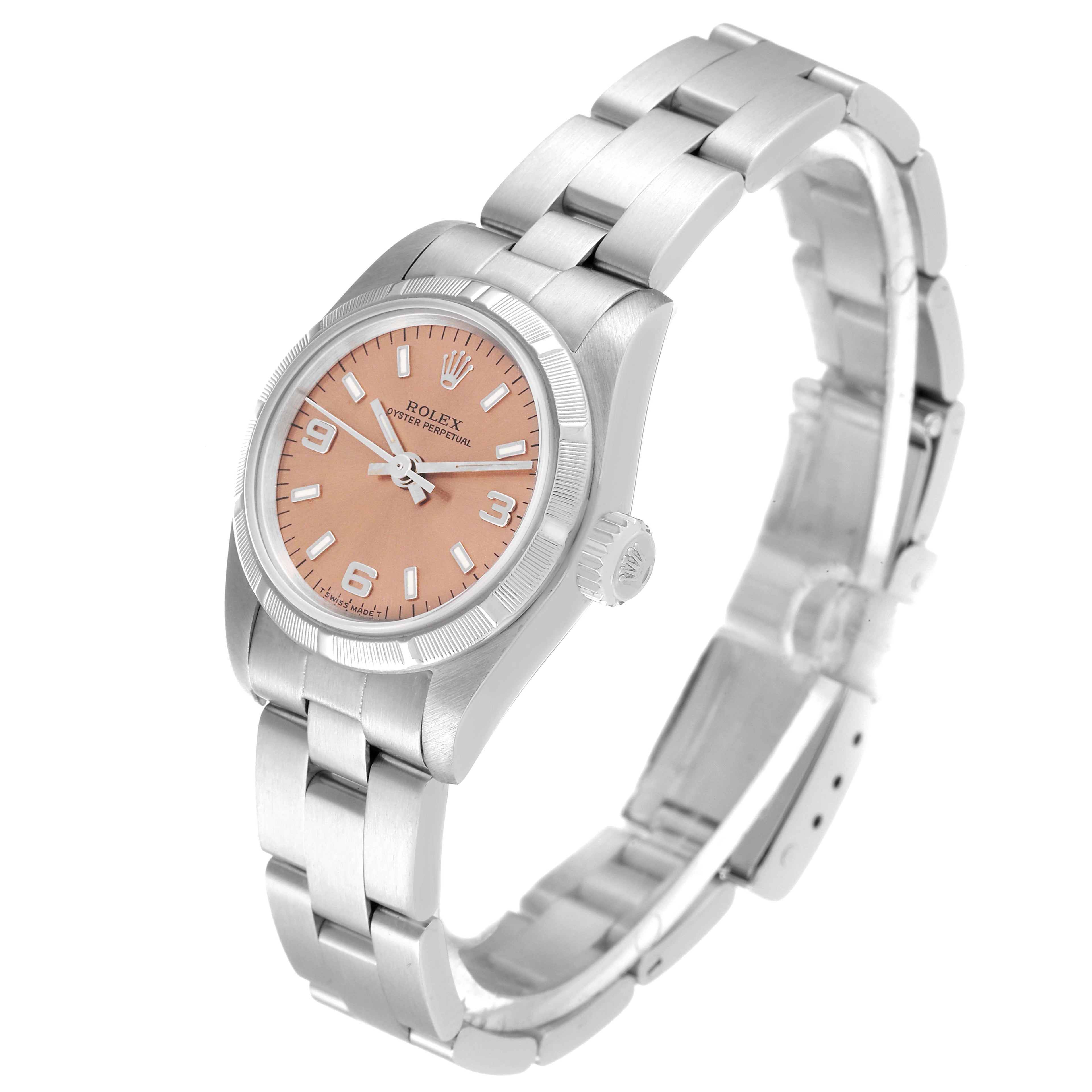 Rolex Oyster Perpetual Salmon Dial Oyster Bracelet Ladies Watch 67230 Box Papers