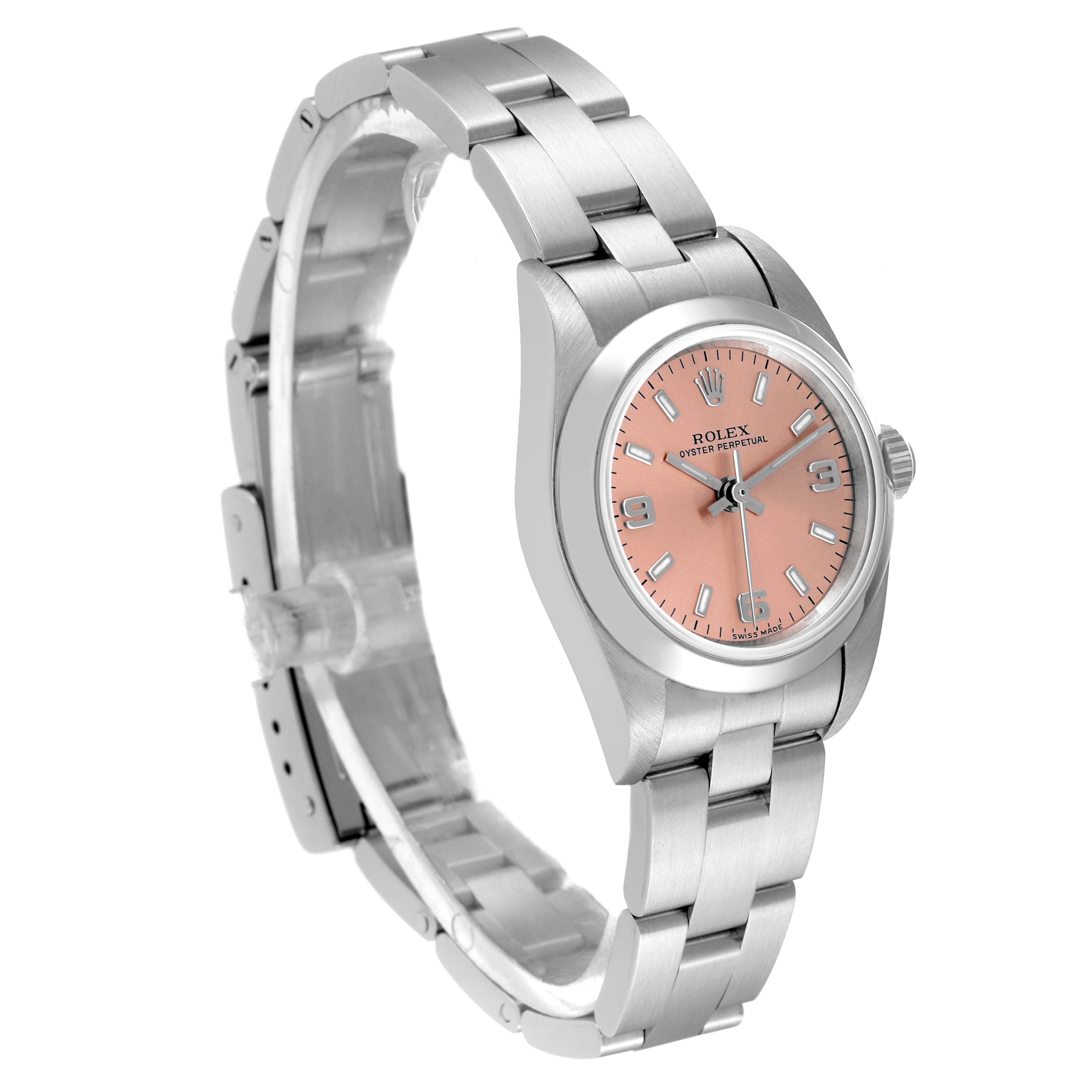 Rolex Oyster Perpetual Salmon Dial Smooth Bezel Steel Ladies Watch 76080