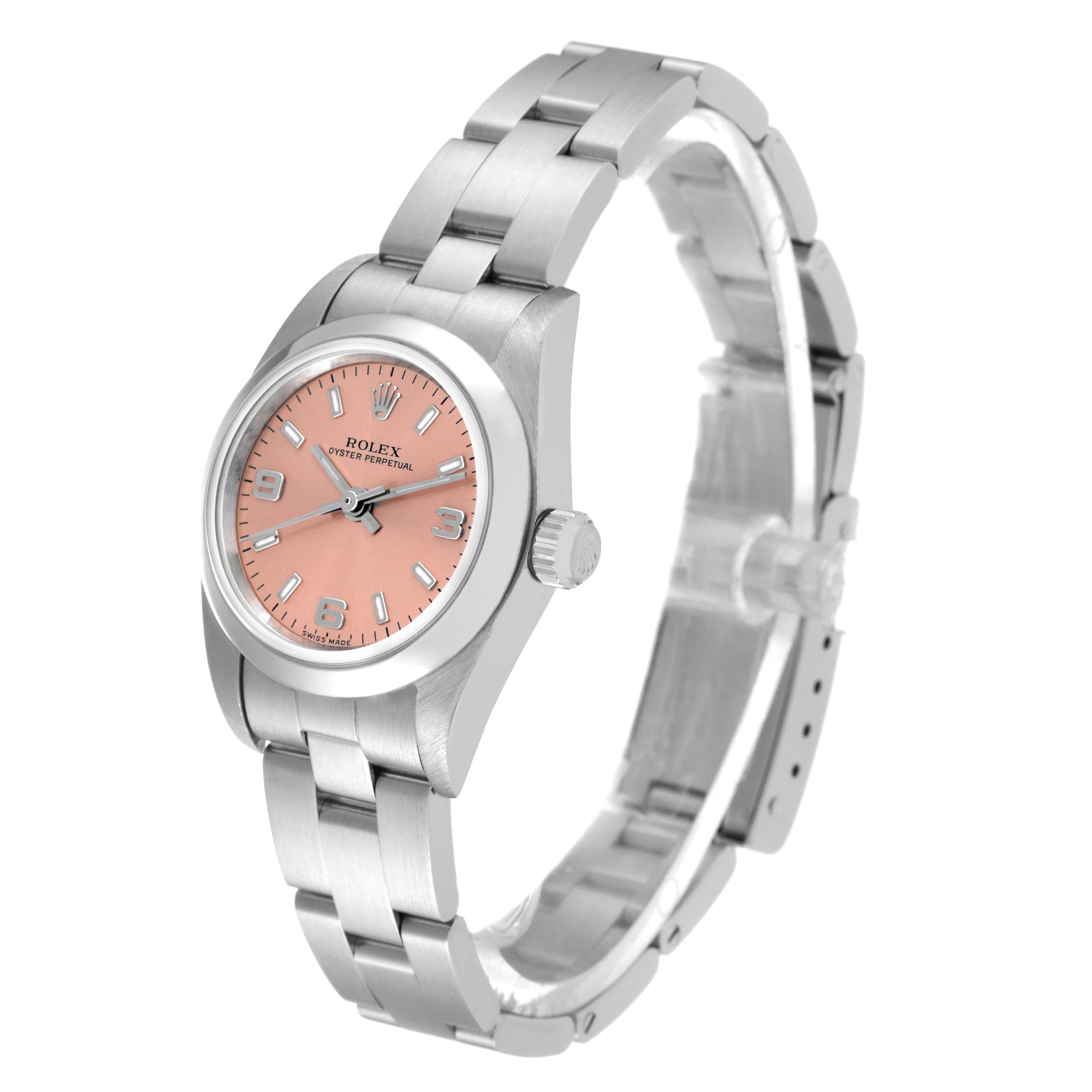 Rolex Oyster Perpetual Salmon Dial Smooth Bezel Steel Ladies Watch 76080