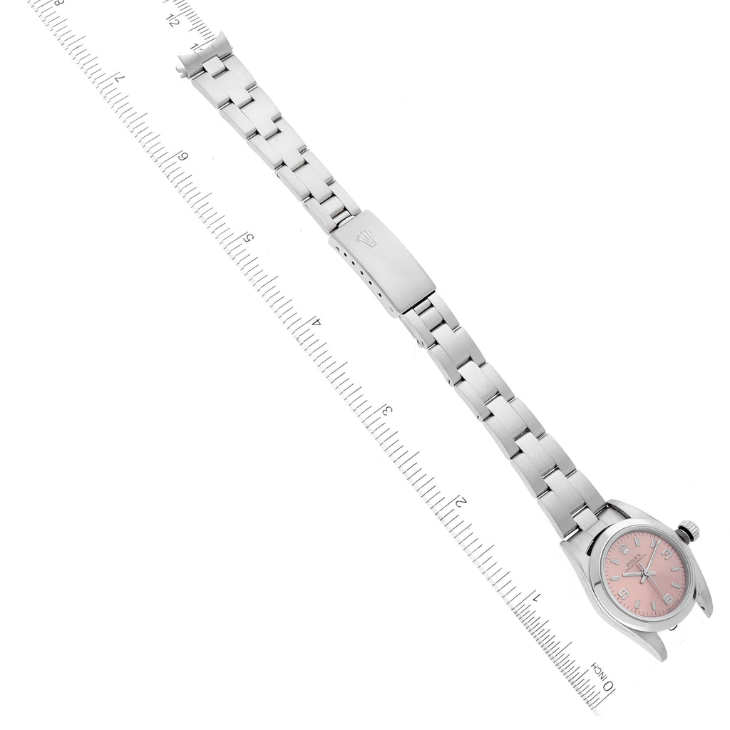 Rolex Oyster Perpetual Salmon Dial Smooth Bezel Steel Ladies Watch 76080