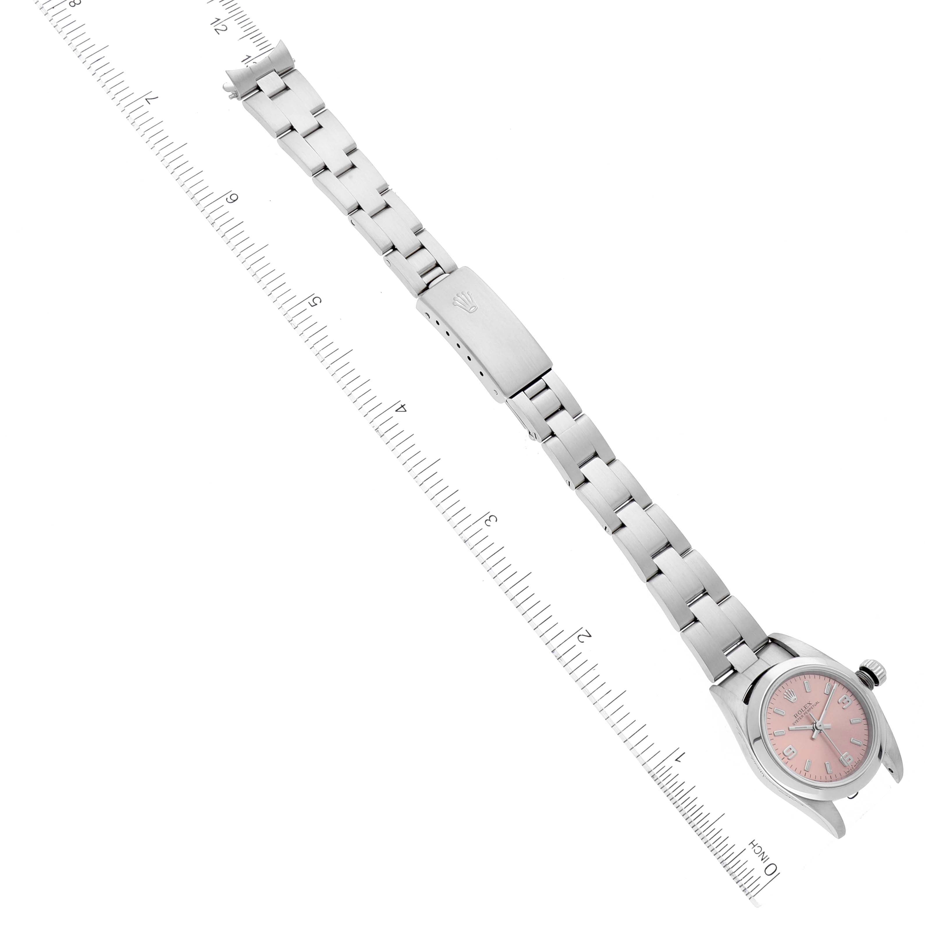 Rolex Oyster Perpetual Salmon Dial Smooth Bezel Steel Ladies Watch 76080