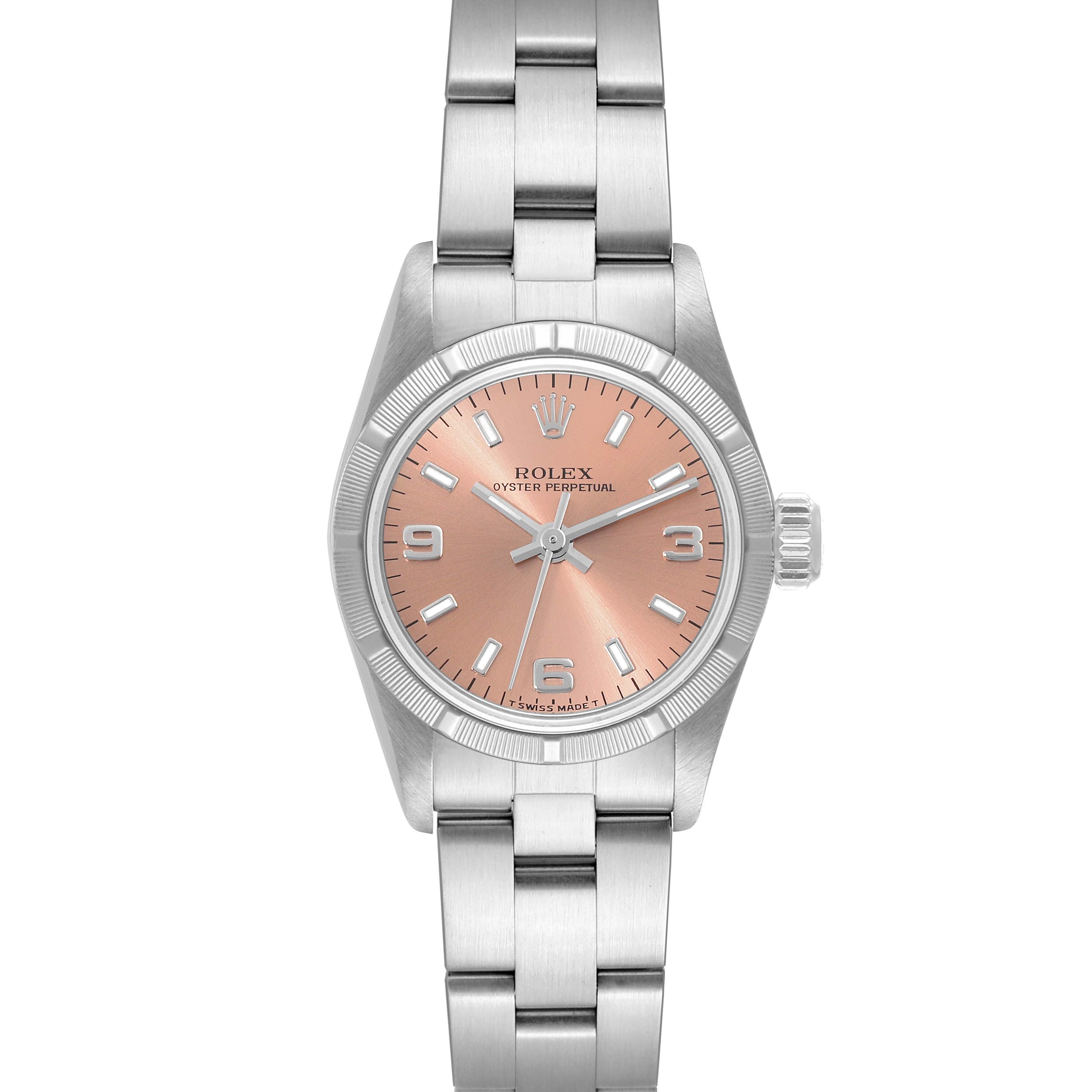 Rolex Oyster Perpetual Salmon Dial Steel Ladies Watch 67230 Box Papers