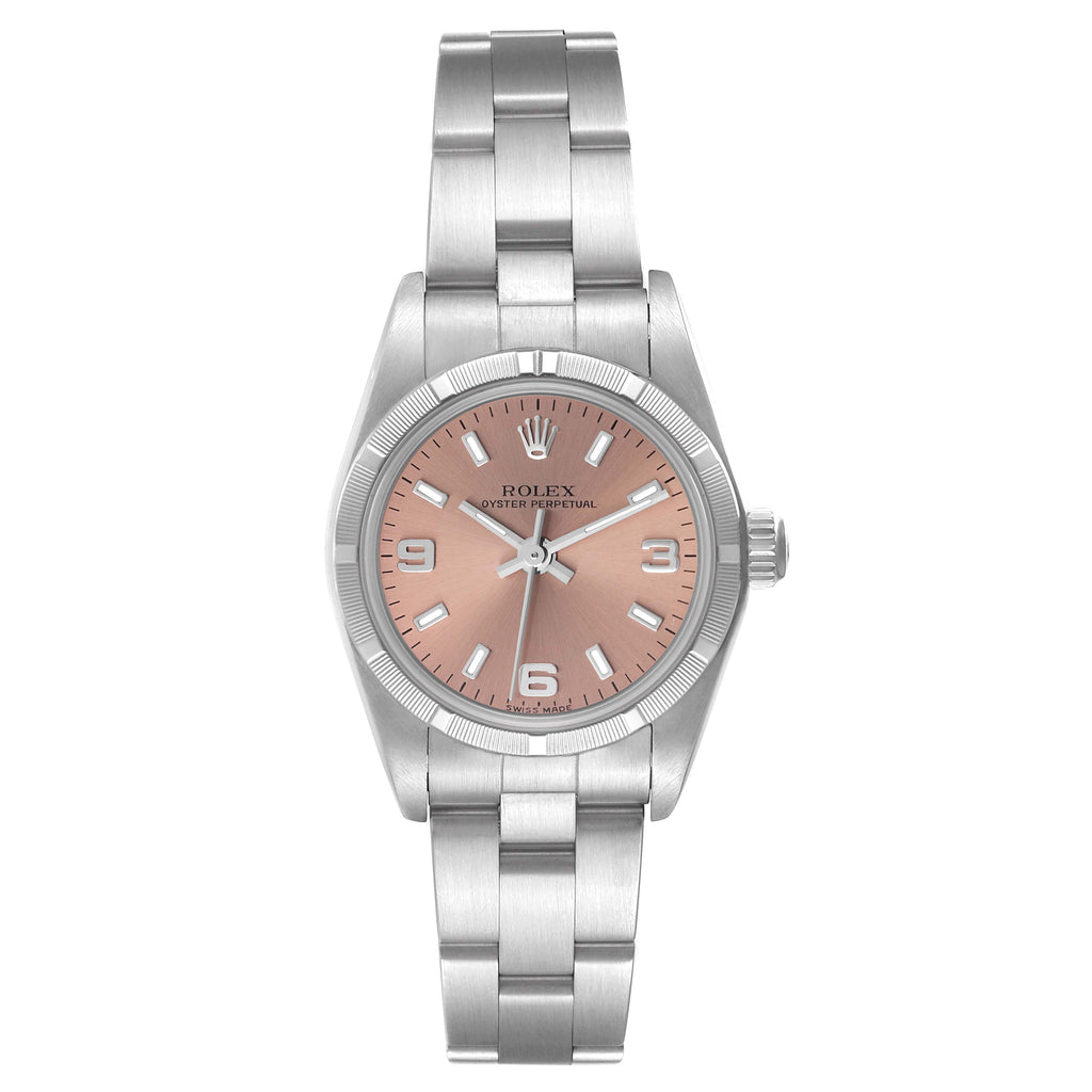 Rolex Oyster Perpetual Salmon Dial Steel Ladies Watch 76030 Papers