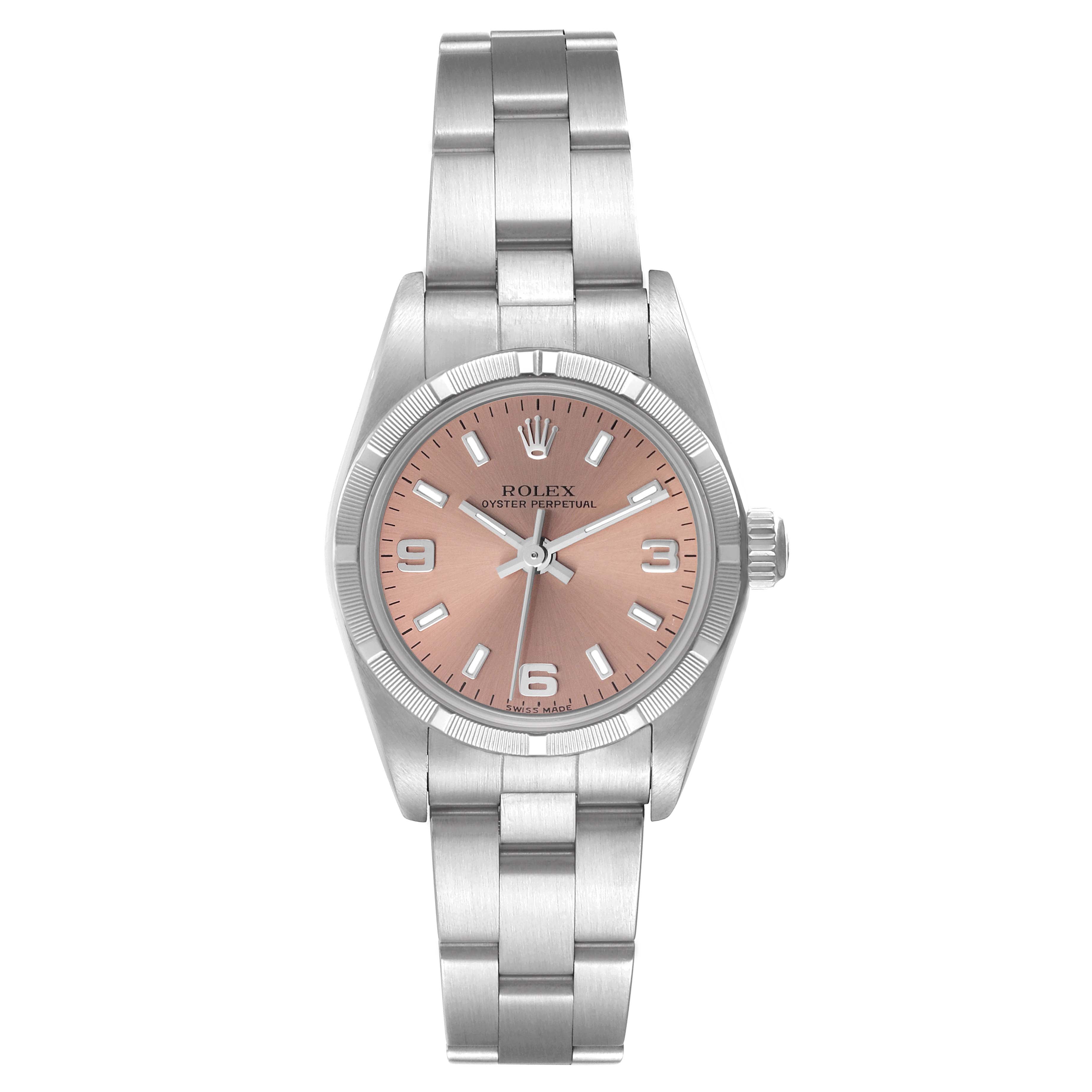 Rolex Oyster Perpetual Salmon Dial Steel Ladies Watch 76030 Papers