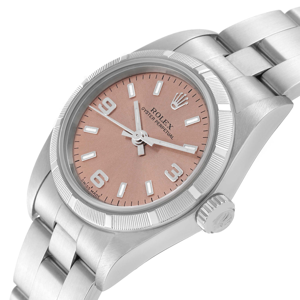 Rolex Oyster Perpetual Salmon Dial Steel Ladies Watch 76030 Papers