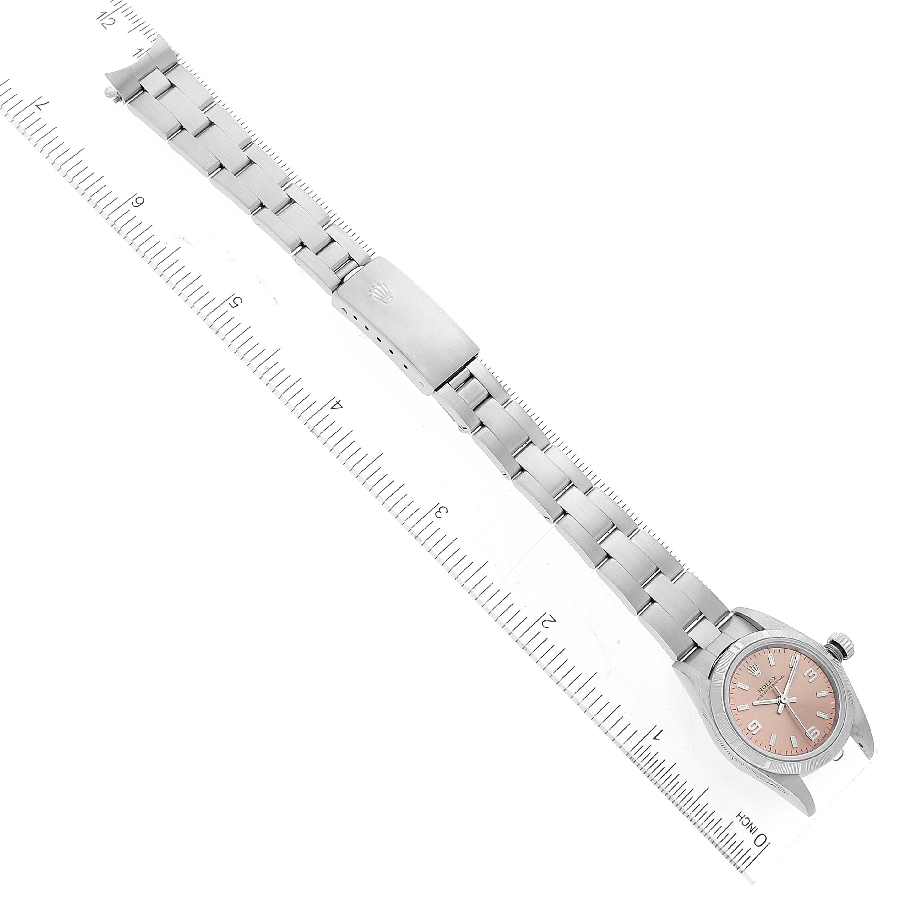 Rolex Oyster Perpetual Salmon Dial Steel Ladies Watch 76030 Papers