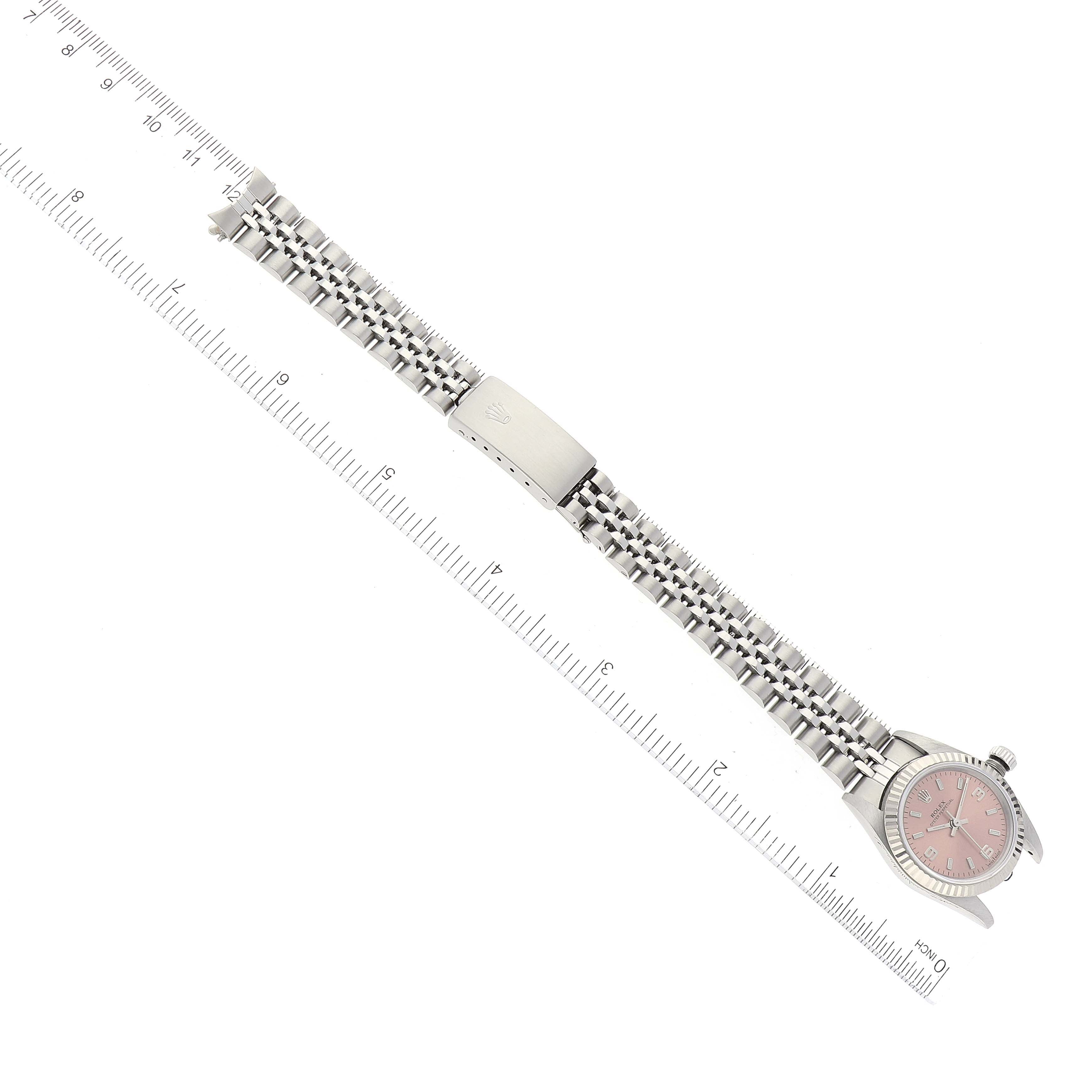 Rolex Oyster Perpetual Salmon Dial Steel White Gold Ladies Watch 76094 Papers
