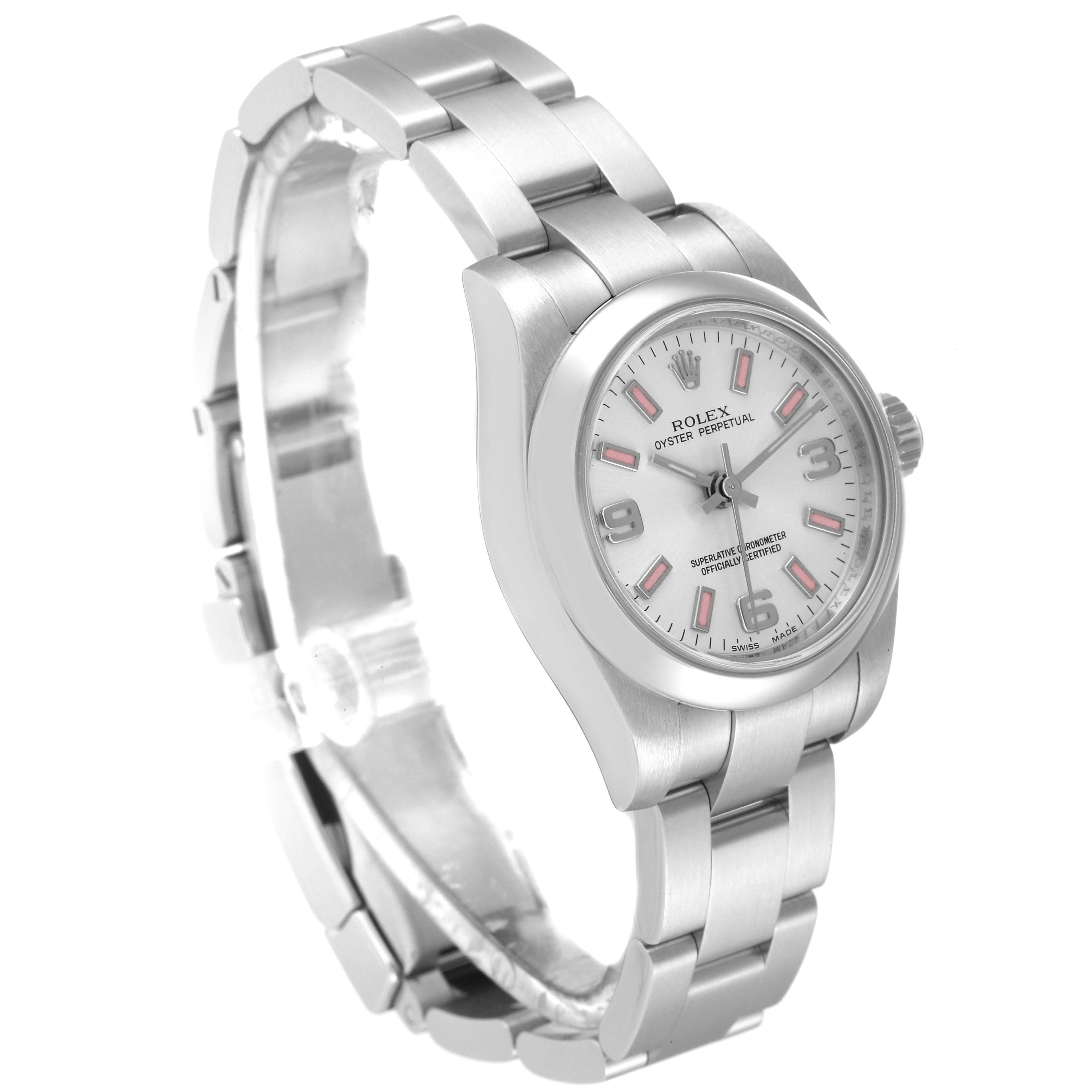 Rolex Oyster Perpetual Silver Dial Pink Luminous Markers Ladies Watch 176200
