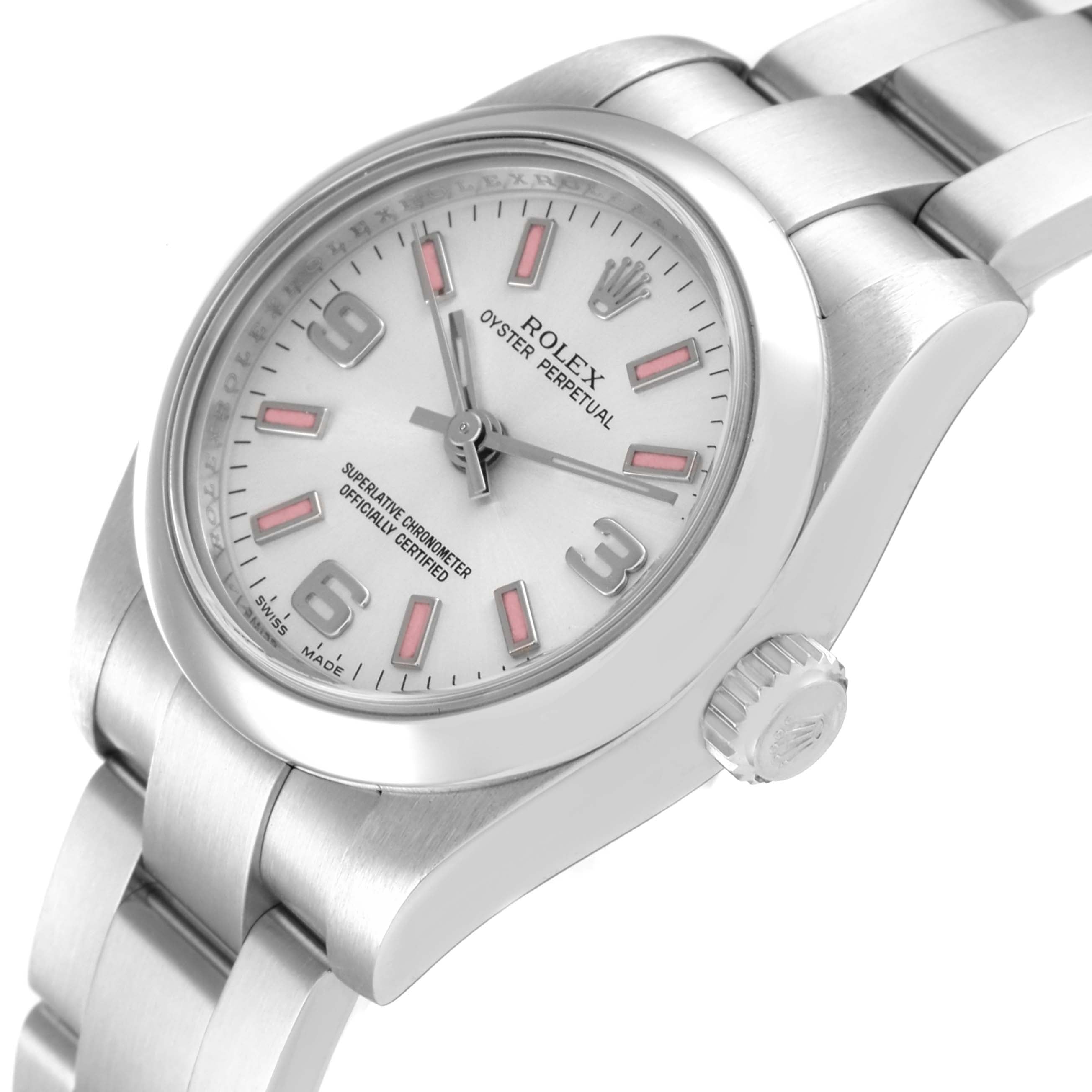 Rolex Oyster Perpetual Silver Dial Pink Luminous Markers Ladies Watch 176200
