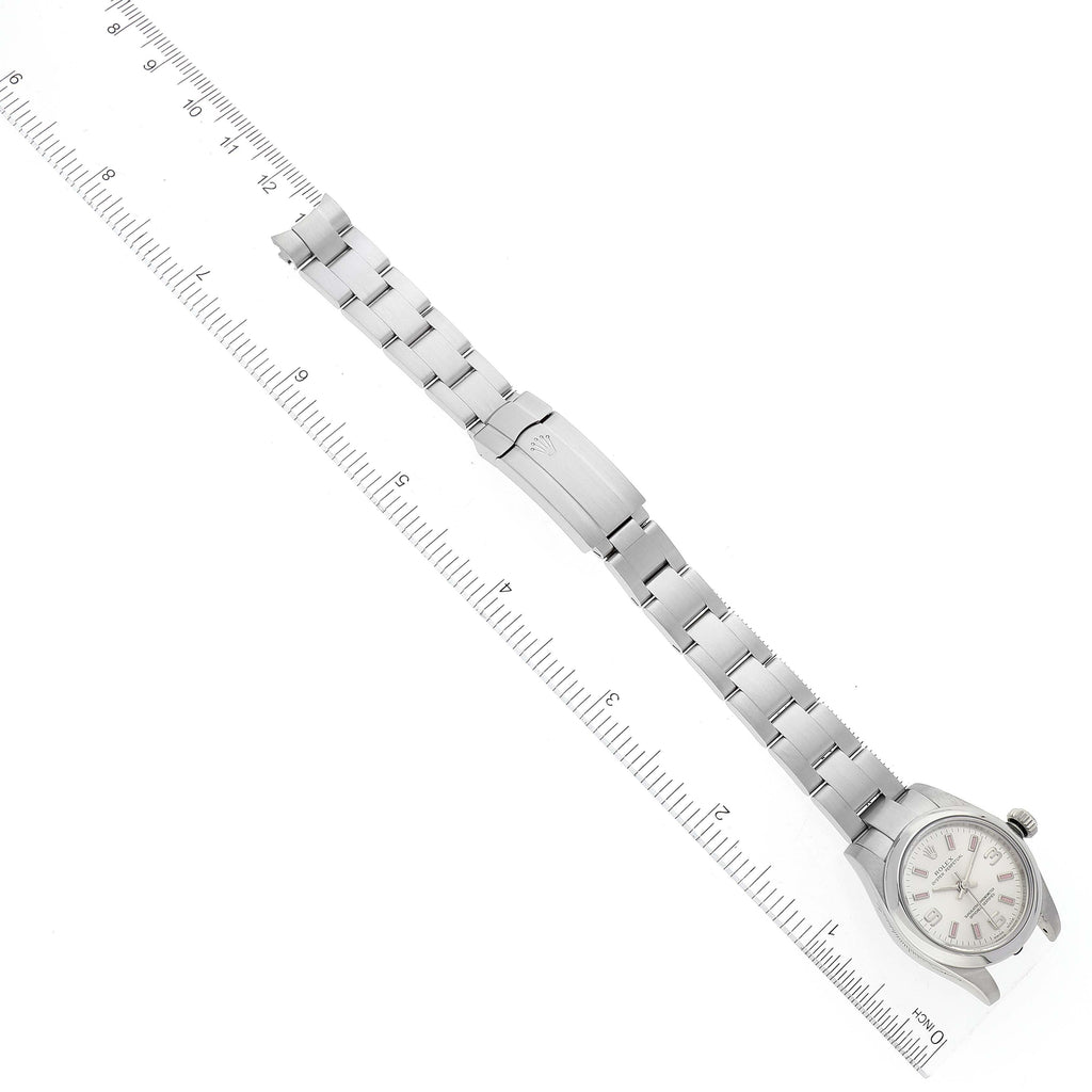 Rolex Oyster Perpetual Silver Dial Pink Luminous Markers Ladies Watch 176200