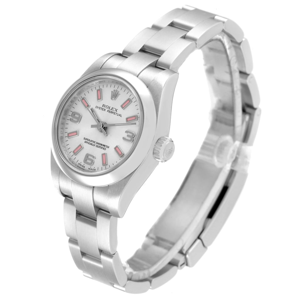 Rolex Oyster Perpetual Silver Dial Pink Luminous Markers Ladies Watch 176200