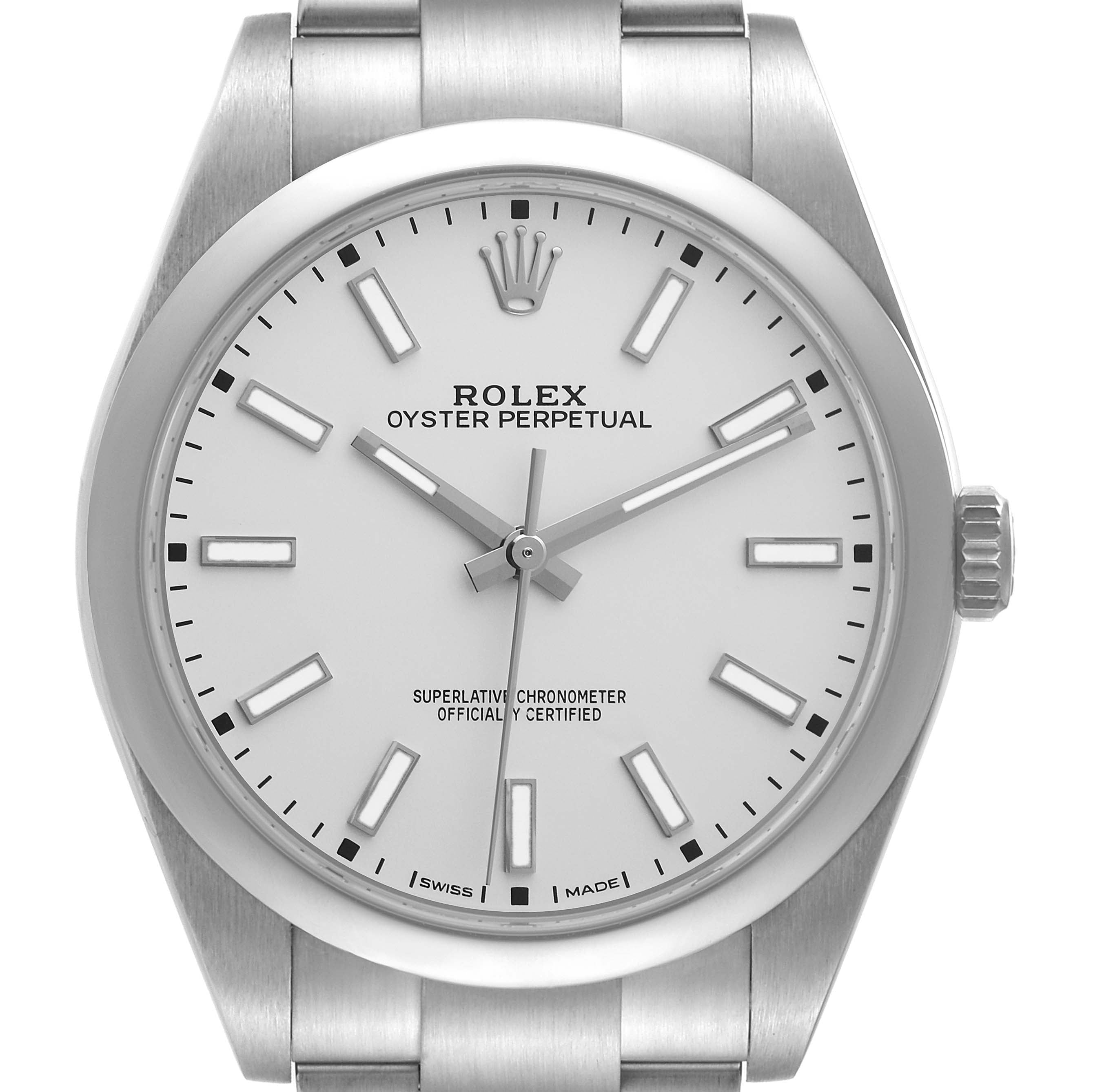 Rolex Oyster Perpetual Silver Dial Steel Mens Watch 114300