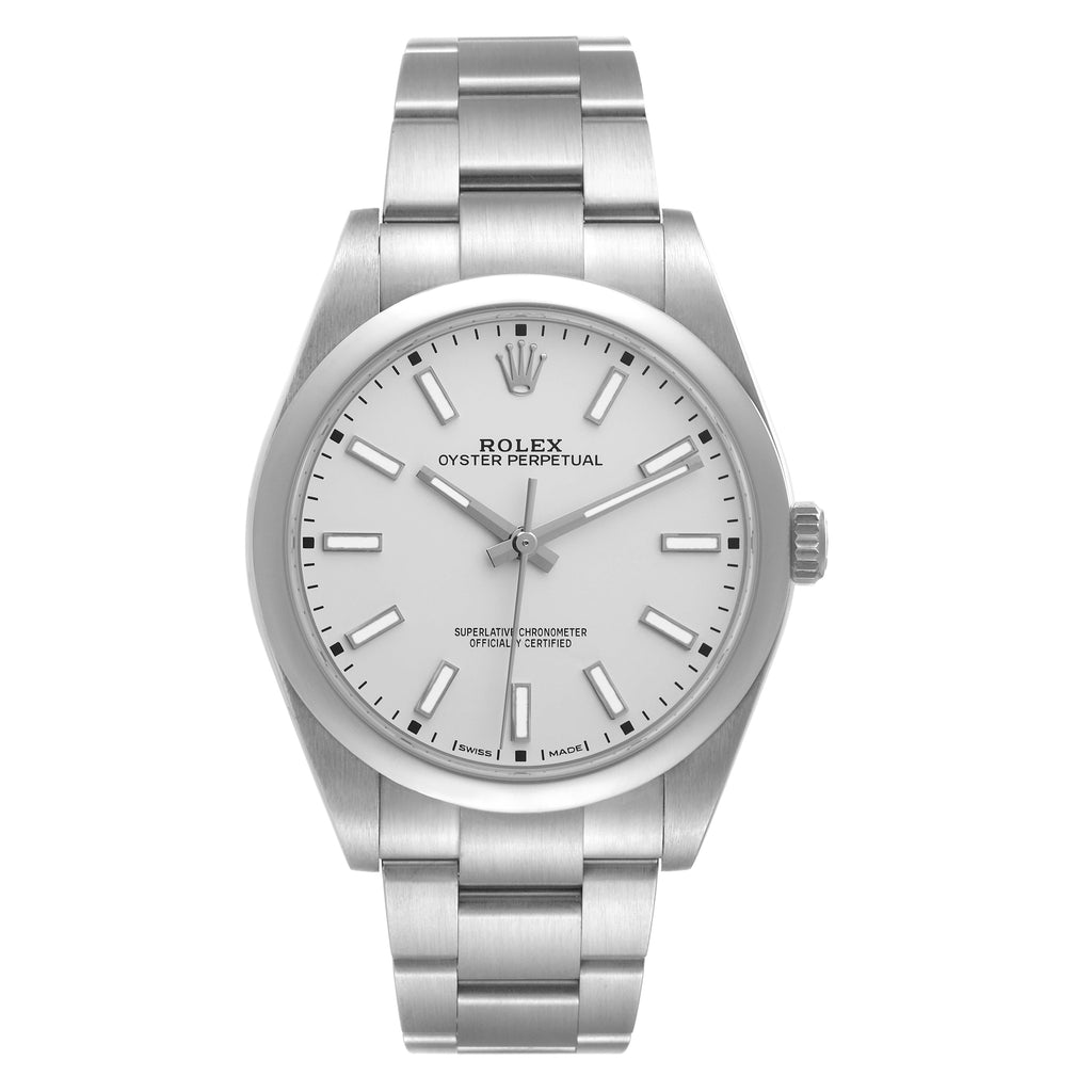 Rolex Oyster Perpetual Silver Dial Steel Mens Watch 114300