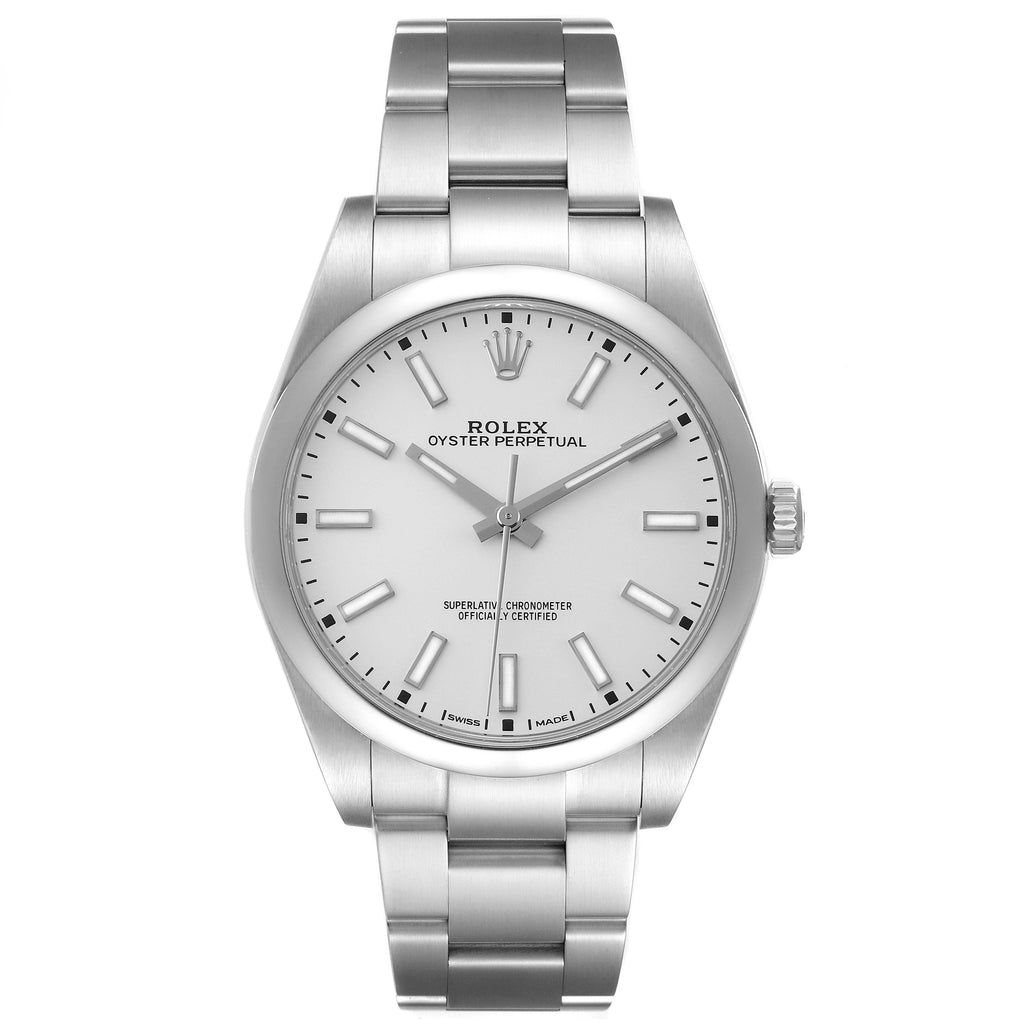 Rolex Oyster Perpetual Silver Dial Steel Mens Watch 114300 Box Card