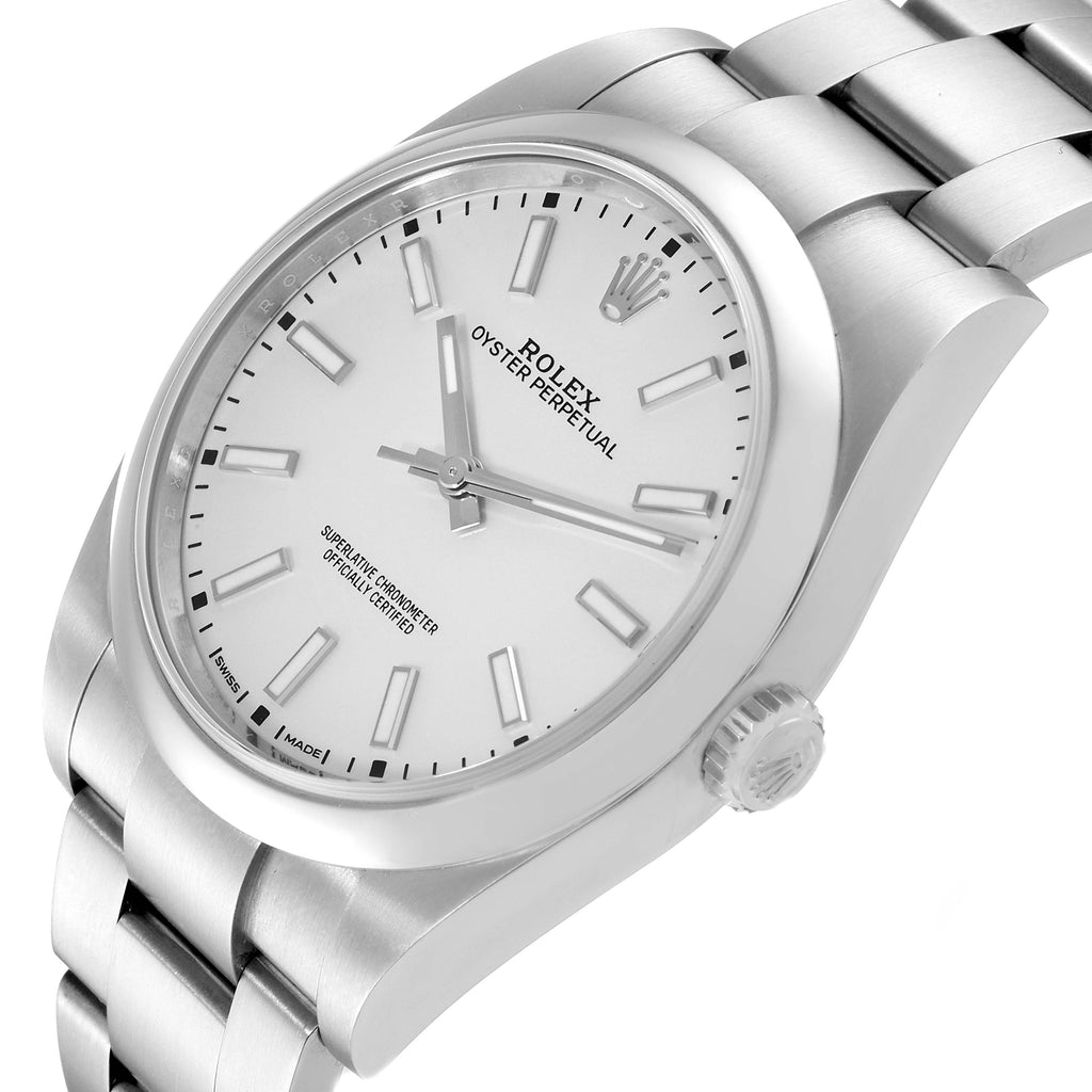 Rolex Oyster Perpetual Silver Dial Steel Mens Watch 114300 Box Card