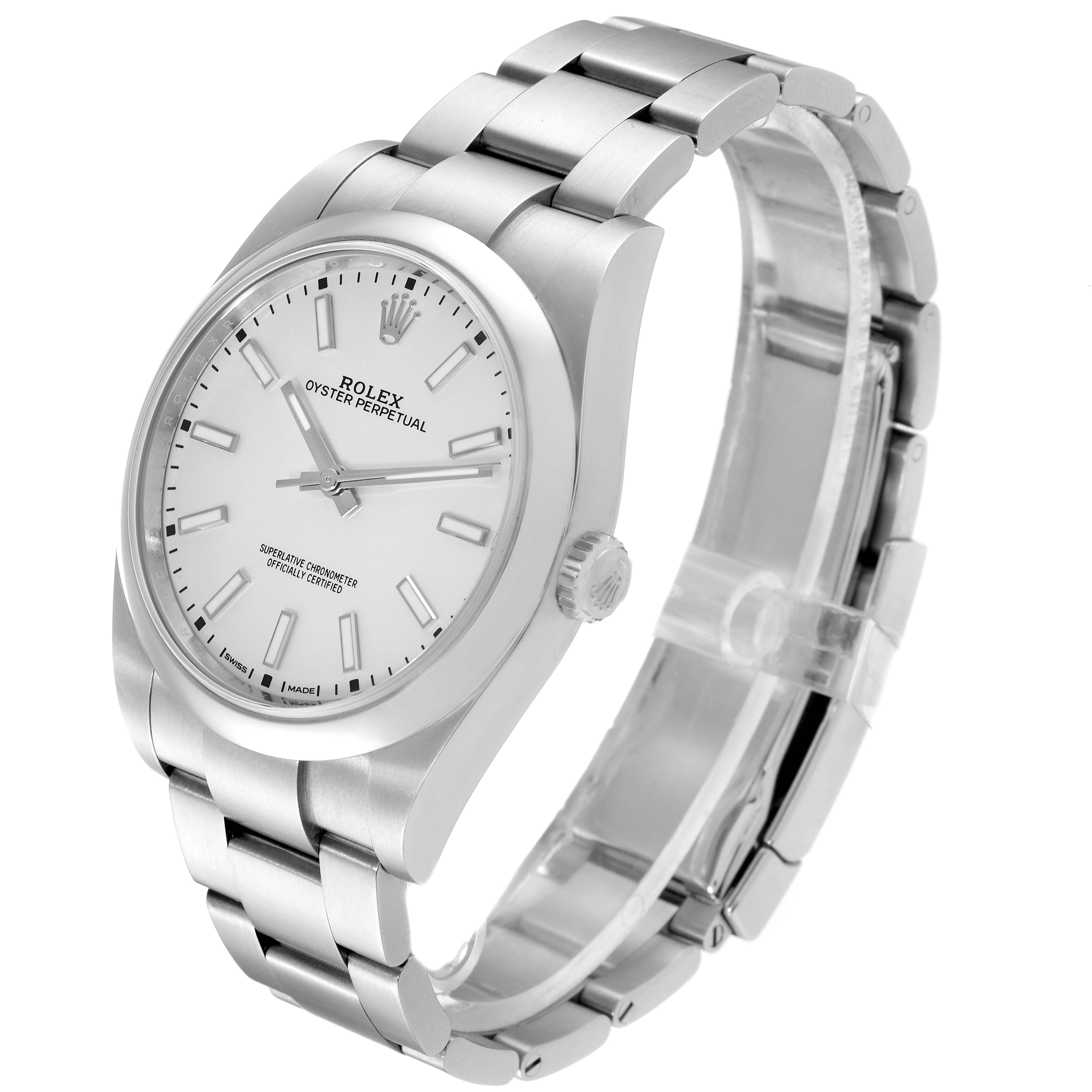 Rolex Oyster Perpetual Silver Dial Steel Mens Watch 114300 Box Card
