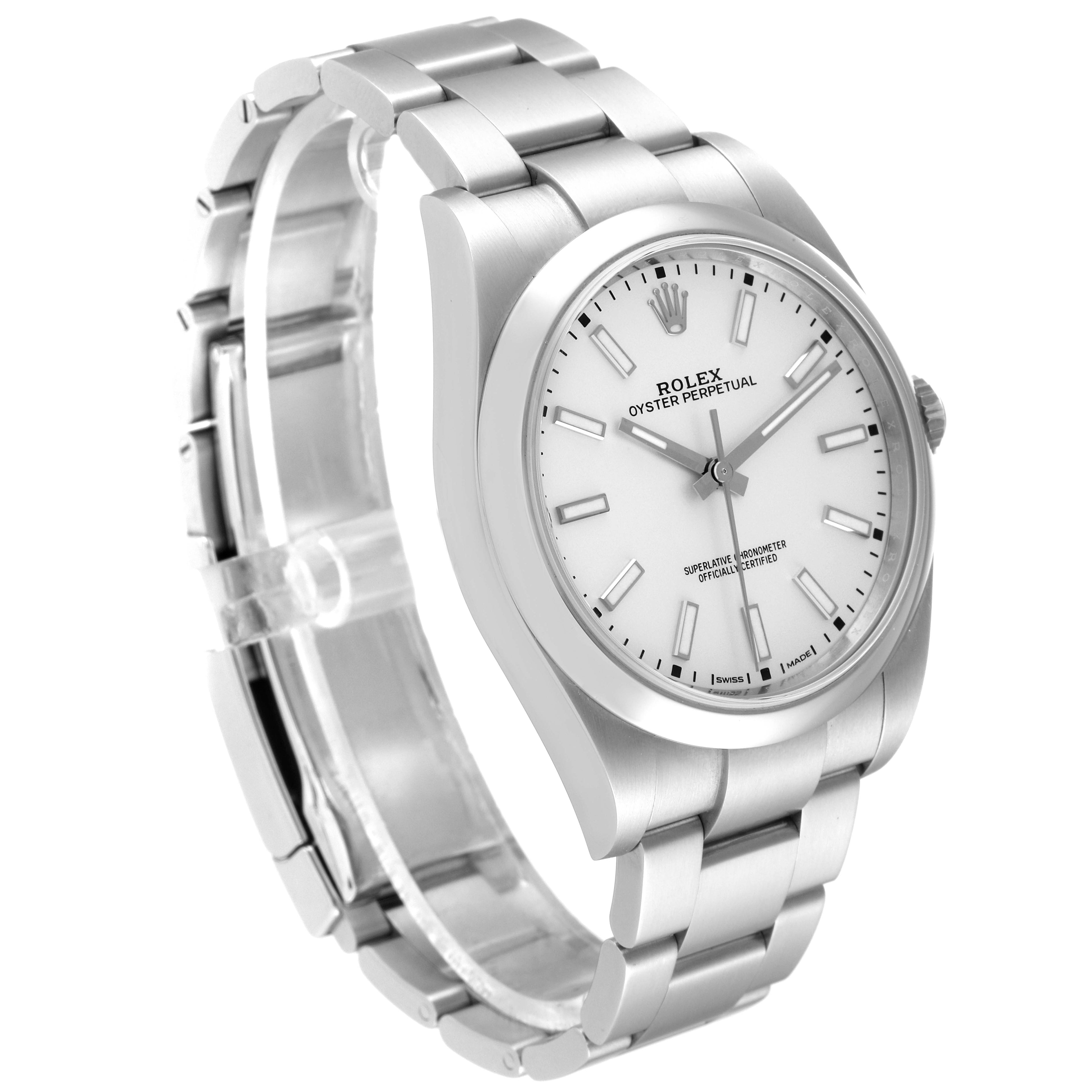 Rolex Oyster Perpetual Silver Dial Steel Mens Watch 114300 Box Card