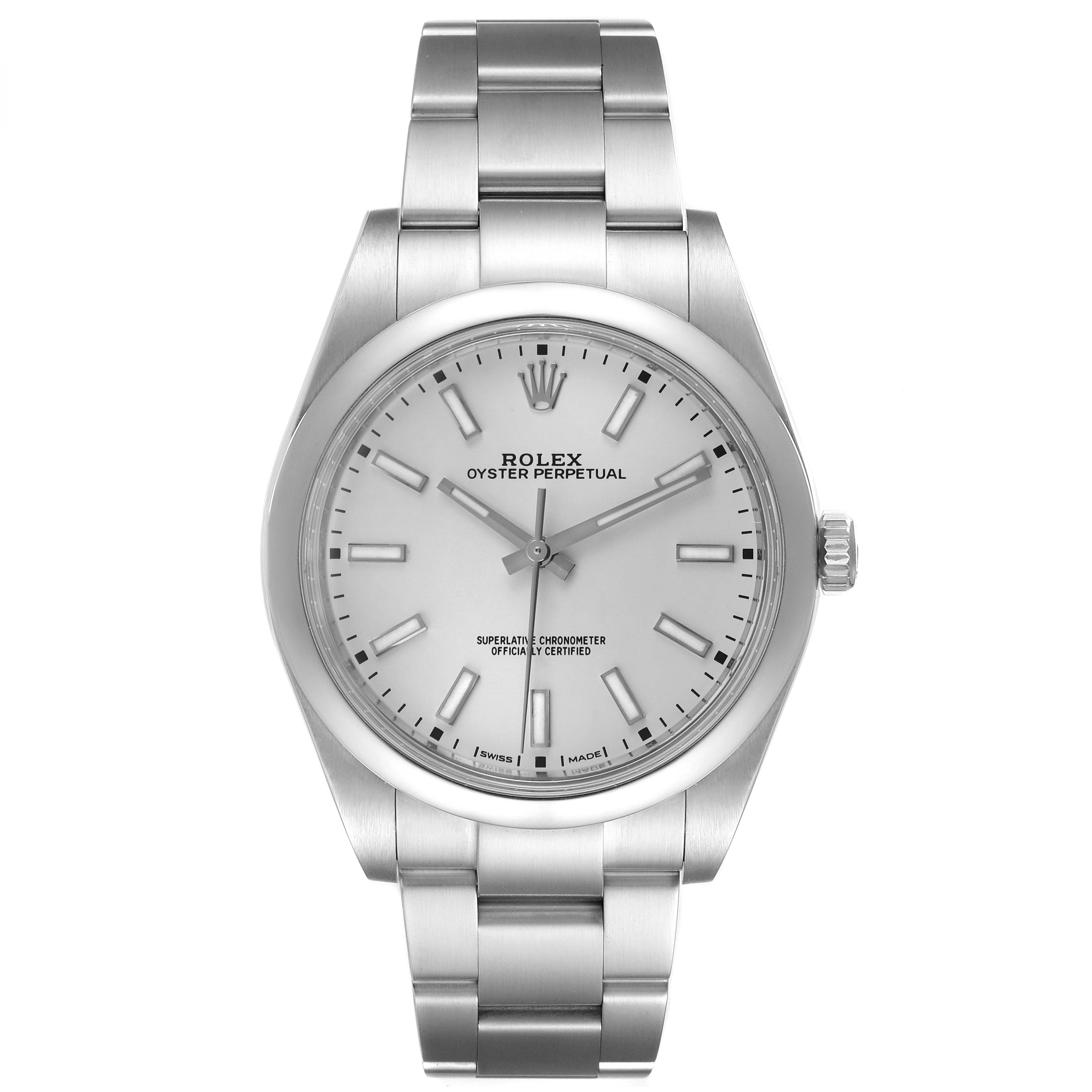 Rolex Oyster Perpetual Silver Dial Steel Mens Watch 114300 Unworn